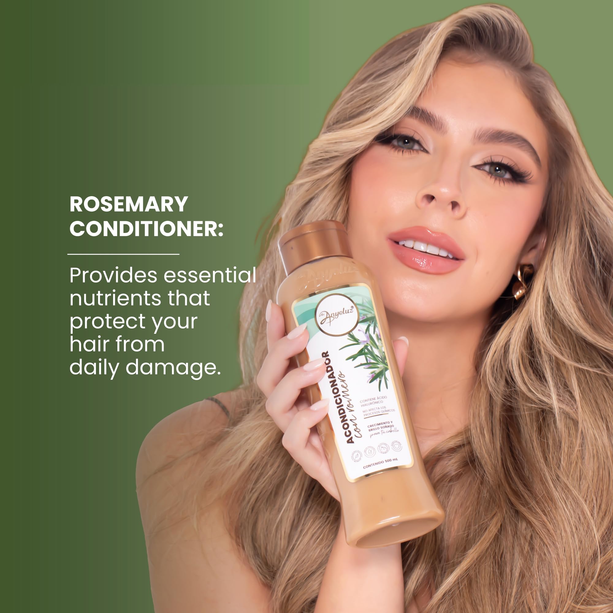 Anyeluz Hair Conditioner with Rosemary and Hyaluronic Acid – Strengthens, Shines, and Smooths, Ideal for All Hair Types, Enhances Manageability.