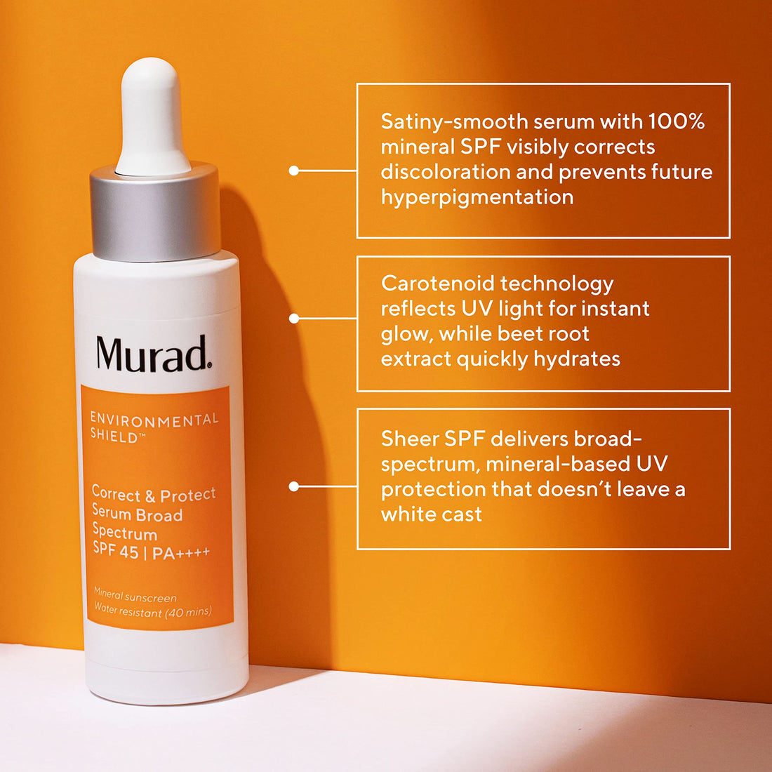 Murad Correct & Protect Broad Spectrum SPF 45 - Environmental Shield 100% Mineral Sunscreen Serum - Blue Light Defense - Brightens and Reduces Discoloration, 1.0 Fl Oz