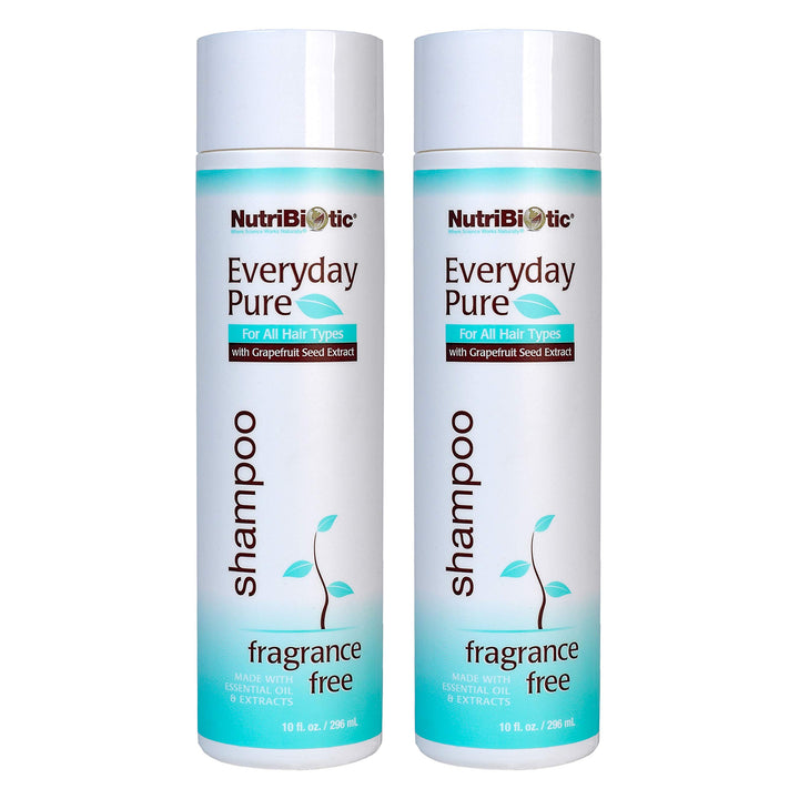 NutriBiotic Pure Shampoo Fragrance Free - For All Hair Types TWIN PACK Free of Parabens, Sulfates, SLS and SLES, dyes or colorings, cocamide DEA, Gluten, or chlorine derivatives