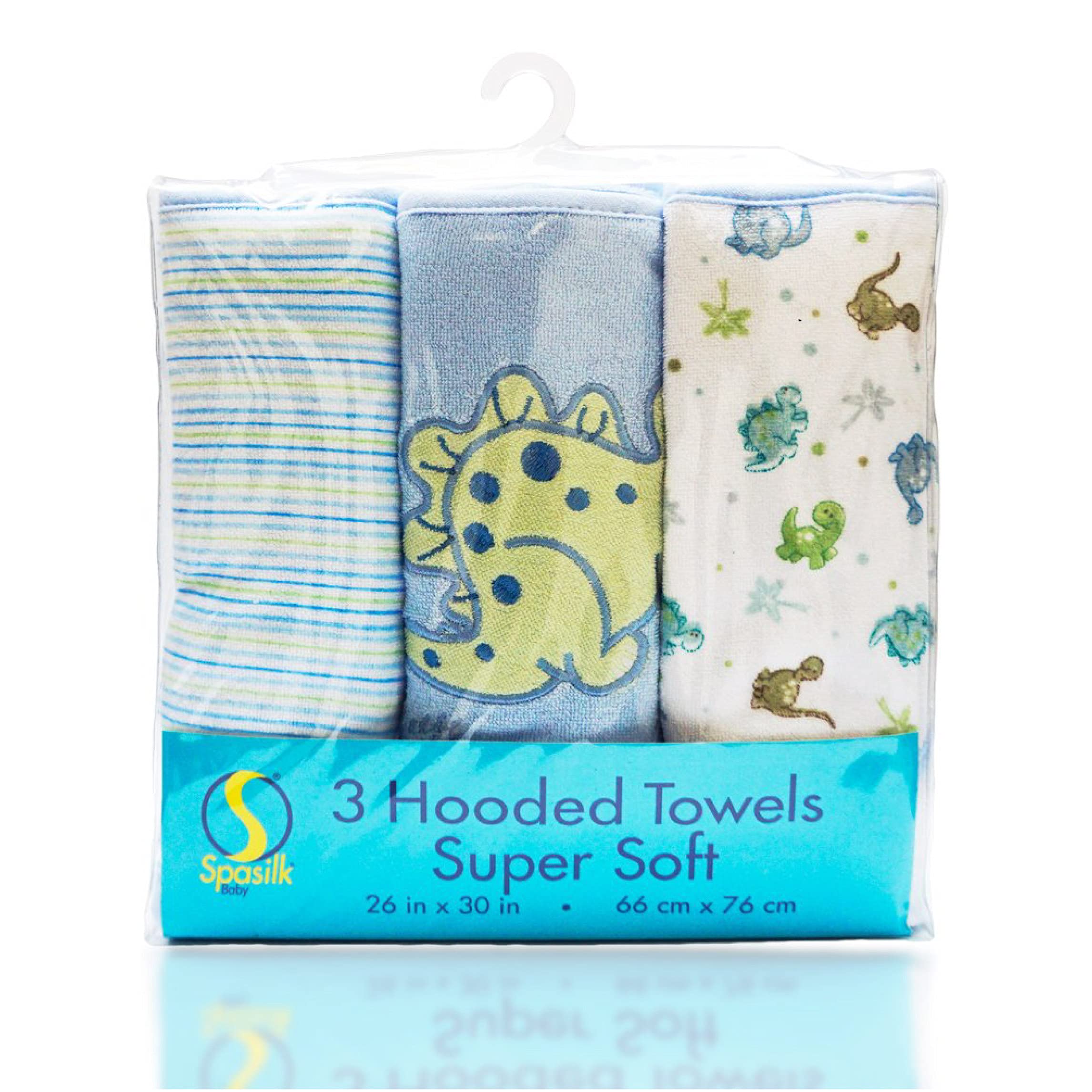 Spasilk Baby 3 Pack Soft Terry Hooded Towel Set for Newborn Boys and Girls Blue Dino, 26x30 Inch, (301-008)