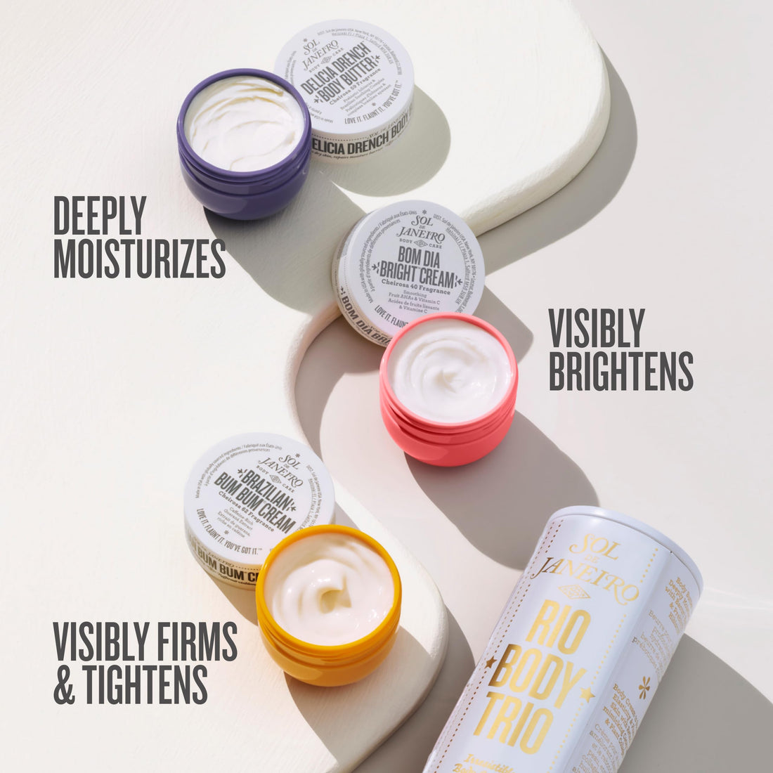 SOL DE JANEIRO Rio Trio Mini Vanilla Body Cream Discovery Set - Brazilian Bum Bum Cream, Delicia Drench Body Butter, Bom Dia Bright 50 ml - Amazon Exclusive Trial Set ($48 value)