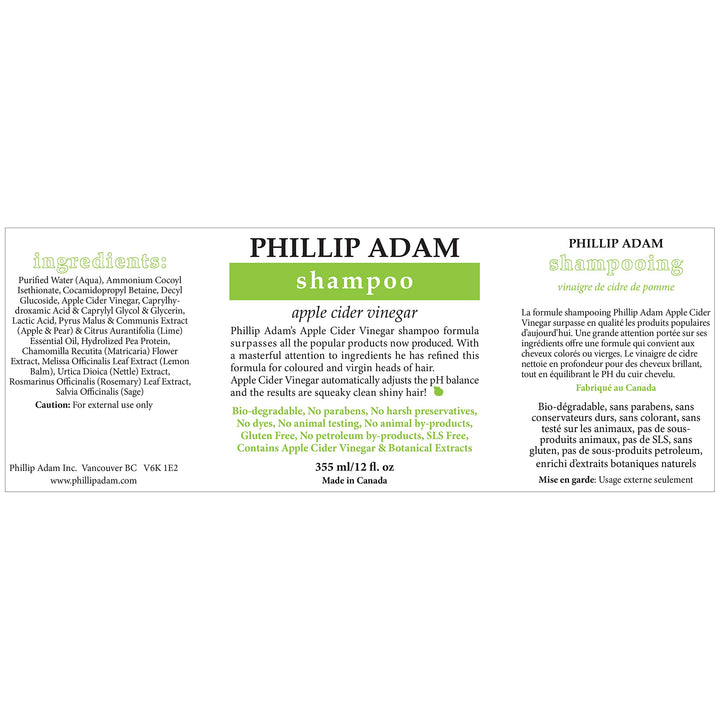 Phillip Adam Apple Cider Vinegar Shampoo and Conditioner Set for All Types of Hair - Sulfate Free - pH Balancing - 12 Ounce Each