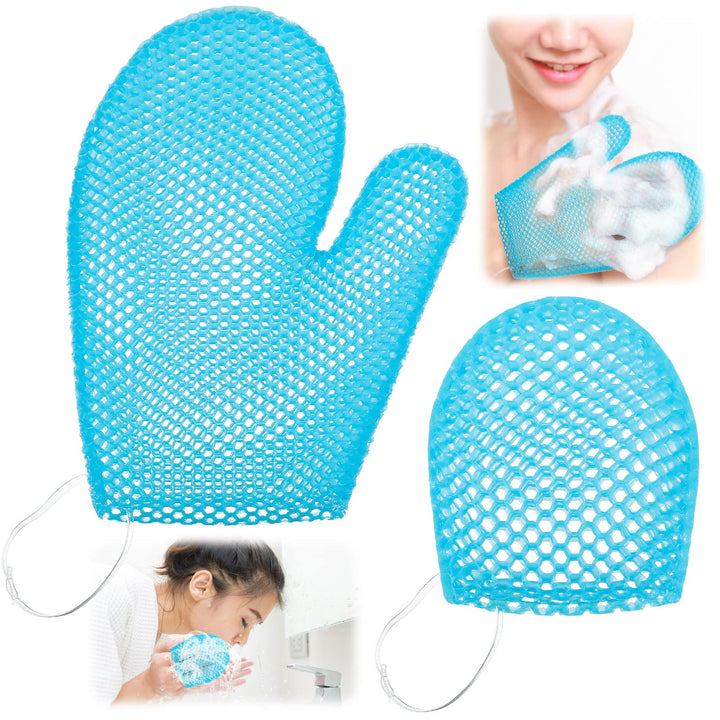 Karenhi Honeycomb Exfoliating Scrubber Set, Face and Body Scrubber Include Bath Mitt Honeycomb Exfoliating Glove for Body Shower, Face Exfoliator Sponge, Quick Drying(Blue)