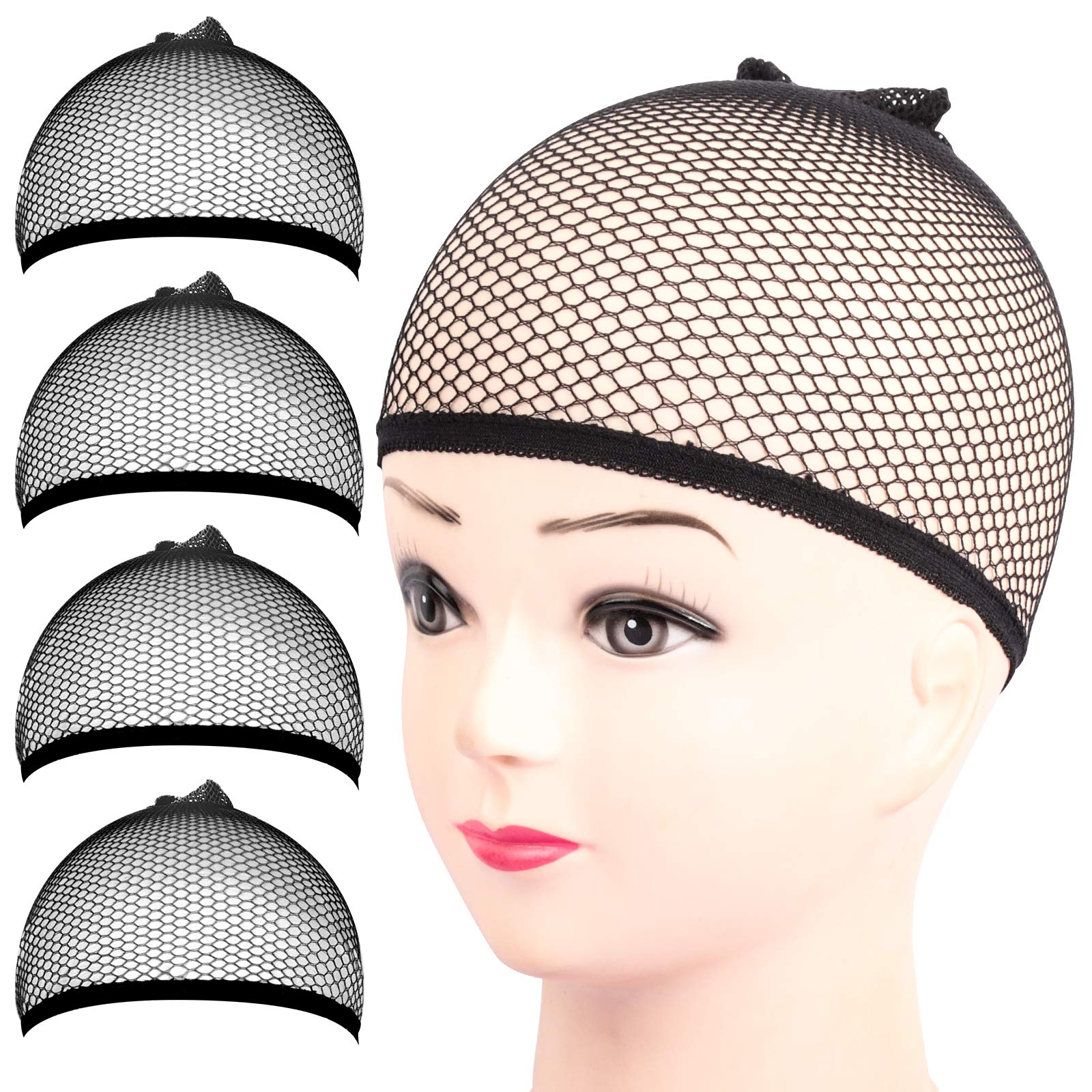 Wig Cap, FANDAMEI 4PCS Black Mesh Wig Cap Net, Closed End Hair Mesh Net Wig Caps, Liner Weaving Caps for Women, Men, Kids