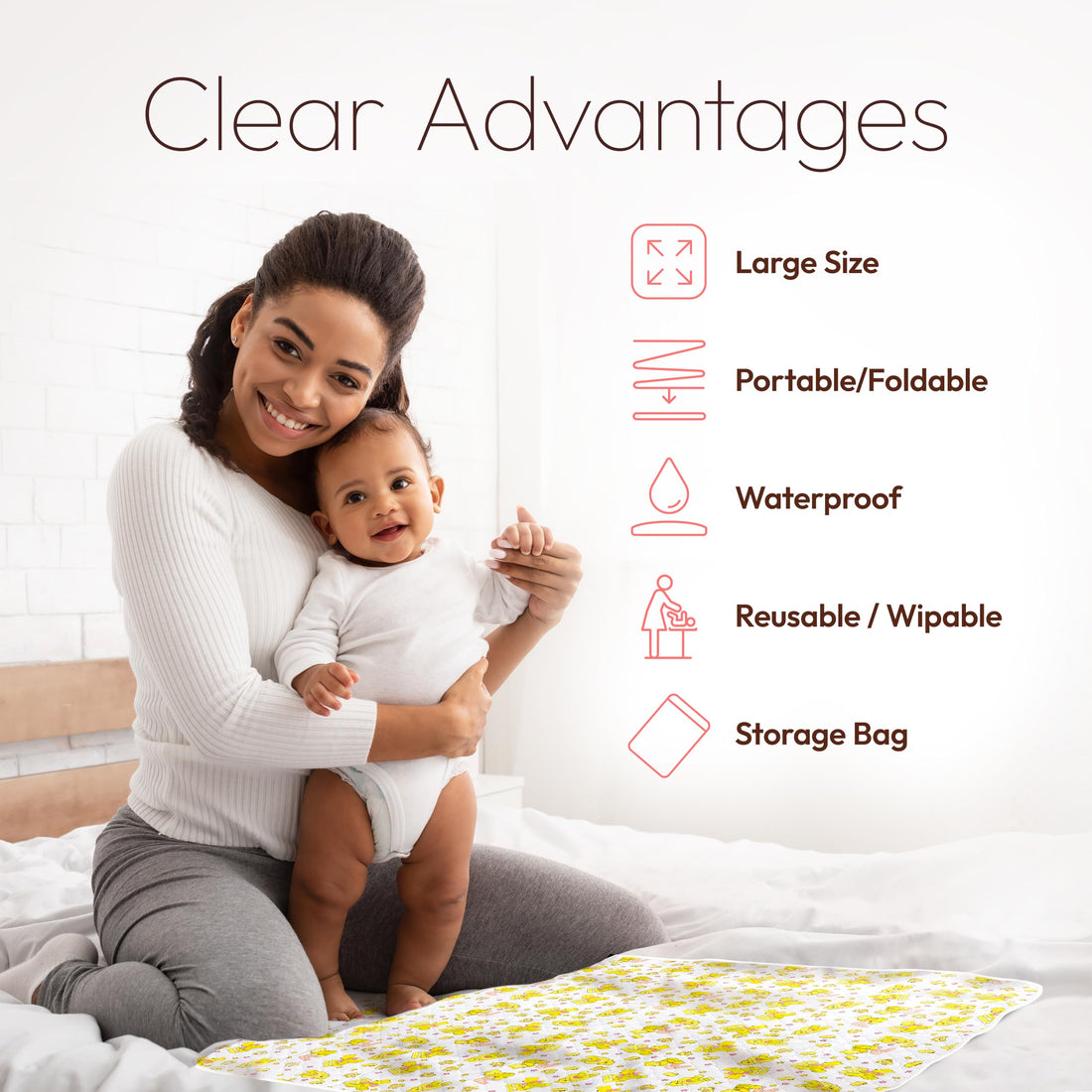 Changing Mat - Biggest Waterproof & Reusable Portable Changing Pad 25.5x31.5 for Change Diaper in Any Places On The Go - Wipeable Compact Baby Change Cover Liner - Unisex Design for Girls & Boys