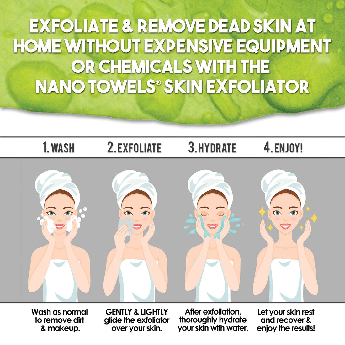Nano Towels Skin Exfoliating Cleanser | Personal Microdermabrasion Face Wash, Pore Toner & Body Scrub Cloth | Chemical Free Dead Skin and Blackhead Remover. Korean Skin Care Secret. 2 Exfoliators