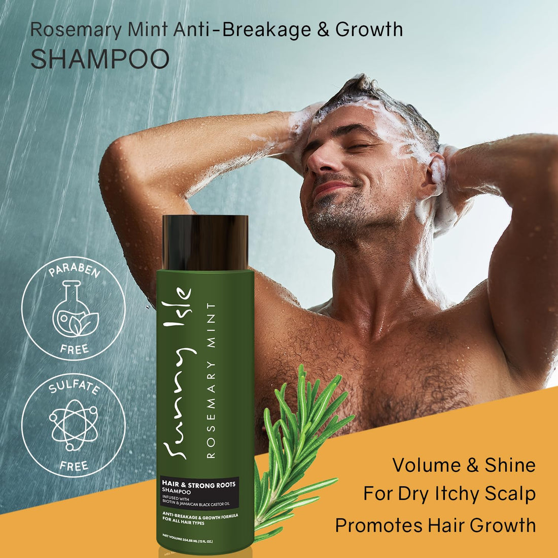 Sunny Isle Rosemary Mint Hair & Strong Roots Shampoo 12oz | Anti-Breakage & Growth Formula | Infused with Biotin & Jamaican Black Castor Oil | All Hair Types