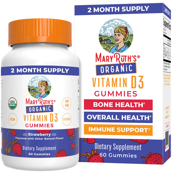 MaryRuth's Organic Vitamin D3 Gummies | 1000 IU | USDA Organic | Immune Support| Bone Health | Muscle Function | for Adults & Kids Ages 2+ | Vegan | Gluten Free | 2 Month Supply | 60 Count
