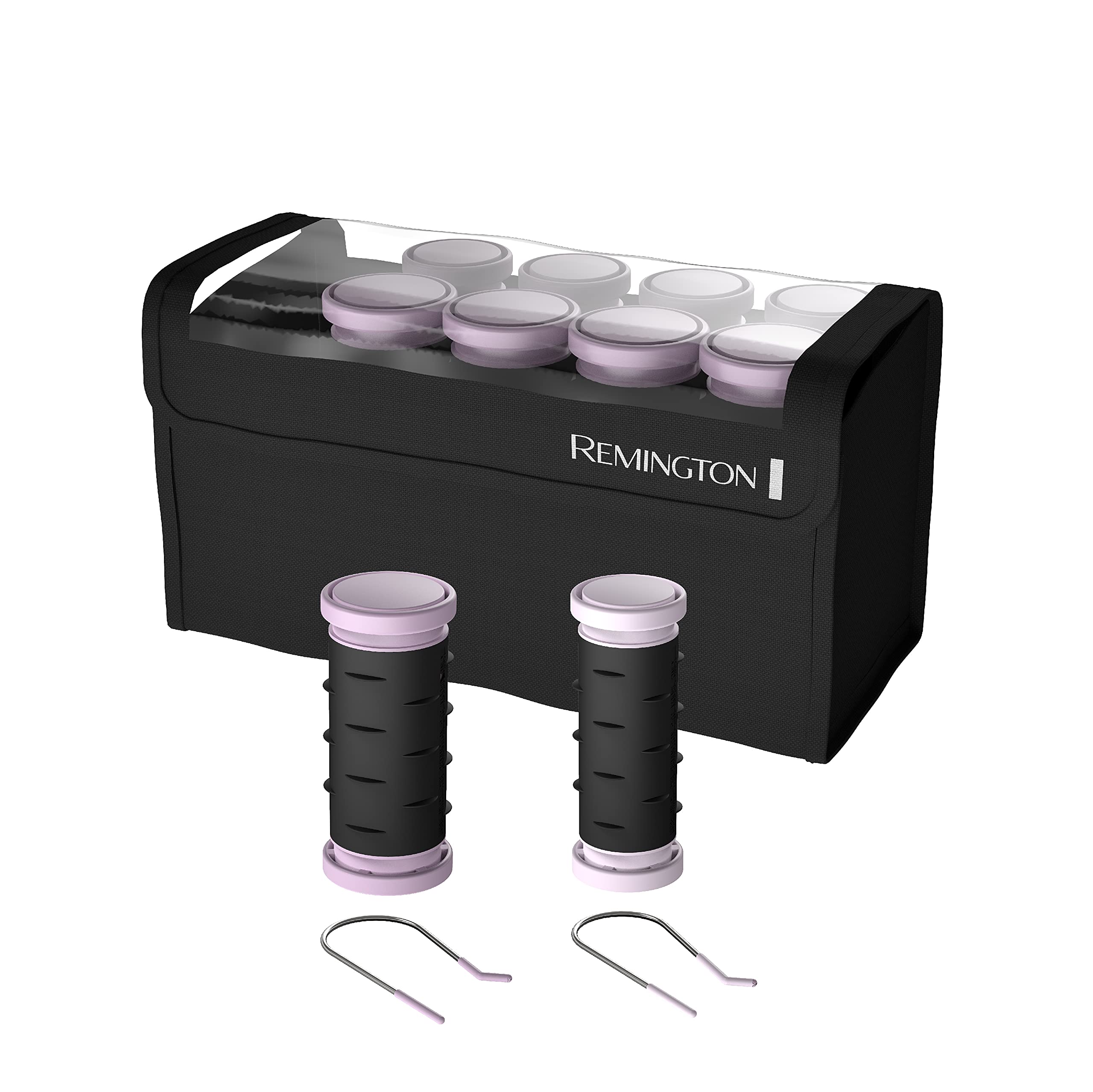 Remington Compact Ceramic Dual Voltage Hot Rollers for Long and Short Hair, Hair Setters, Hair Curlers, 1-1 ¼ Purple/Black, 10 Piece Set
