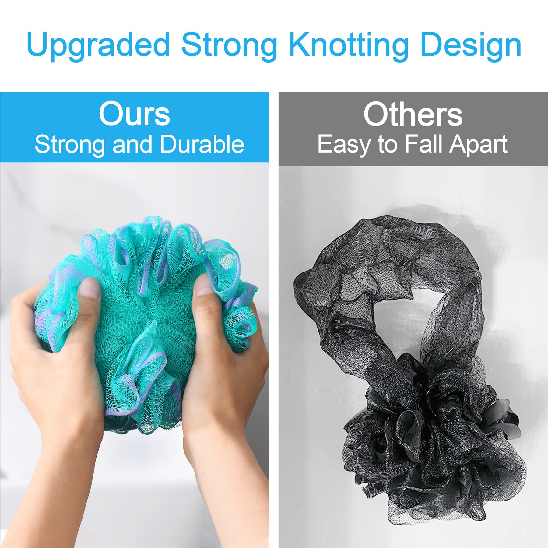 AmazerBath Shower Bath Sponge Shower Loofahs Balls 60g/PCS for Body Wash Bathroom Men Women- Set of 4 Flower Color Pack