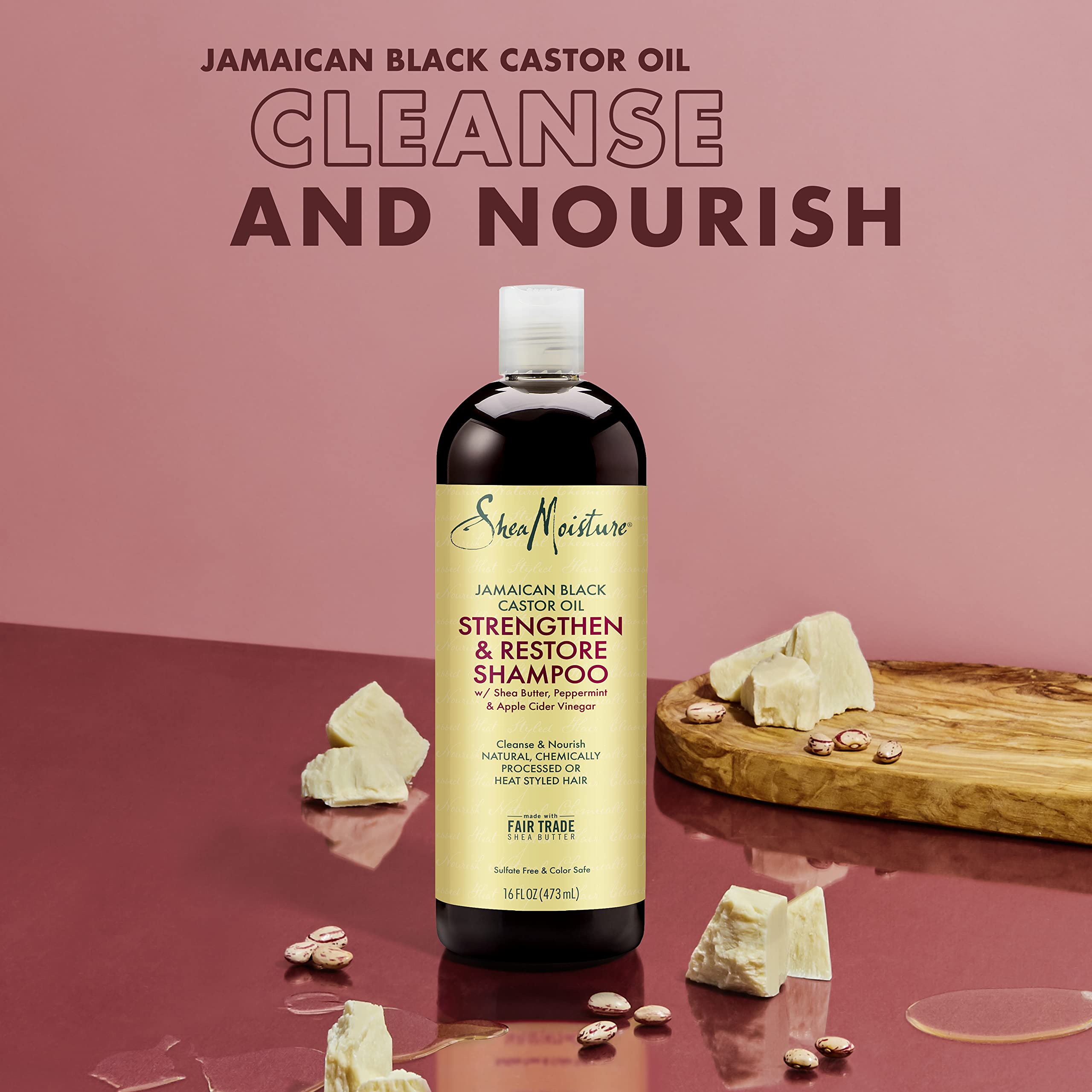 SheaMoisture Jamaican Black Castor Oil Strengthen & Restore Shampoo, Shea Butter, Peppermint & Apple Cider Vinegar, Sulfate Free, Chemically Processed Hair, Family Size (2 Pack -16 Fl Oz Ea)