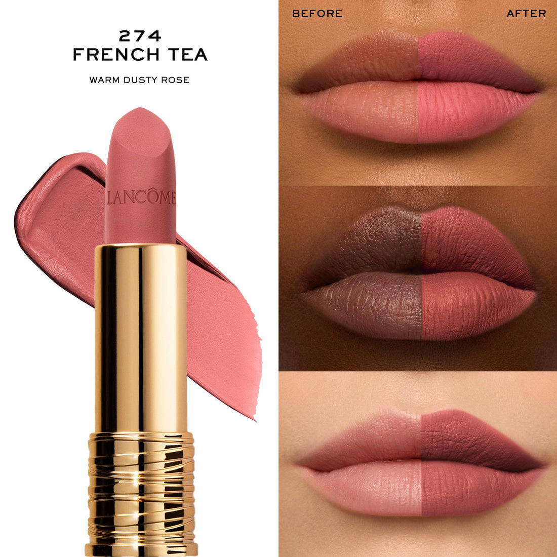 Lancôme L'Absolu Rouge Drama Matte Lipstick - Bold Matte Finish - Lasting Comfort & Hydration - 274 French Tea