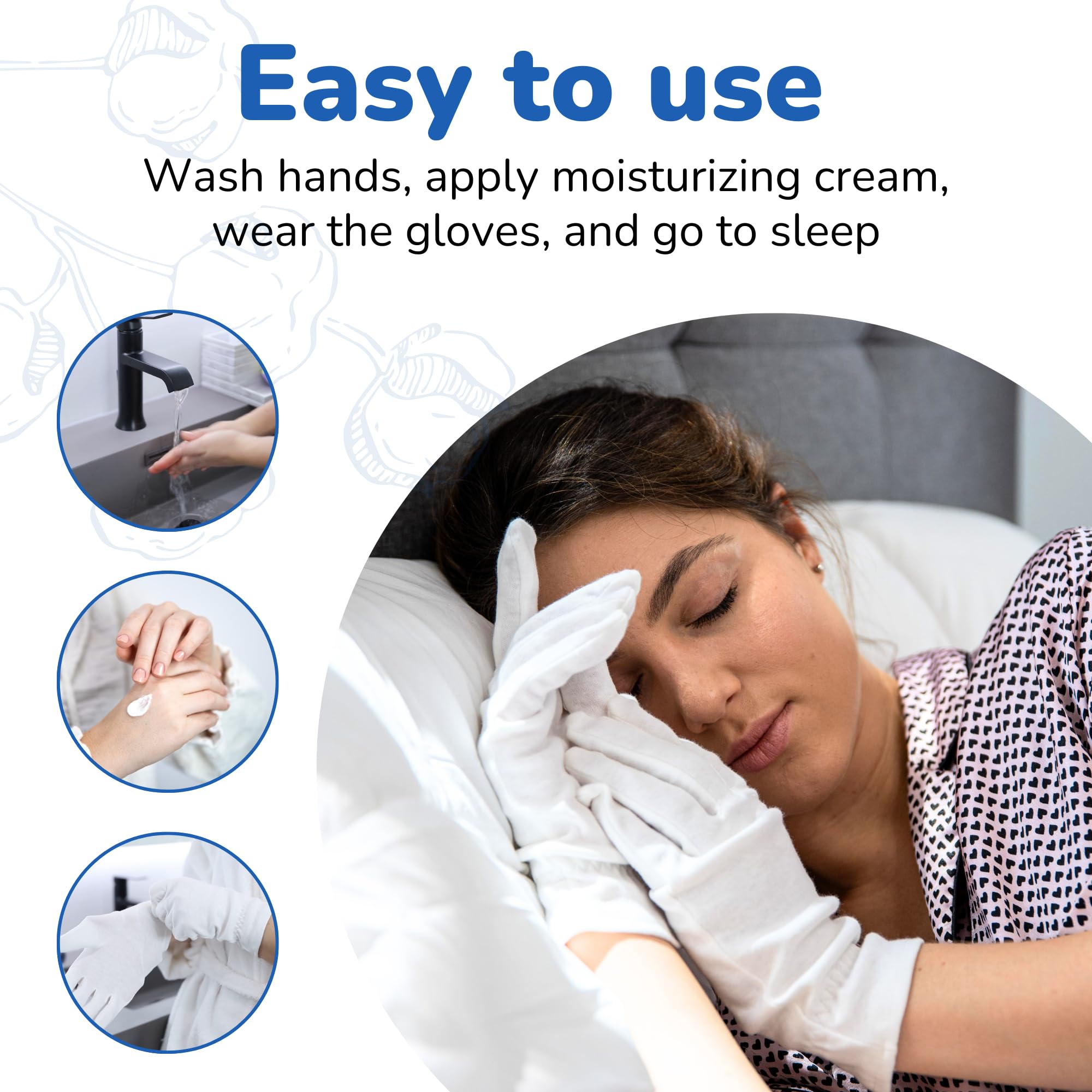 Dermrelief Cotton Gloves - for Beauty, Dry Hands, Eczema, Dermatitis and Psoriasis (Large, 3 Pairs)