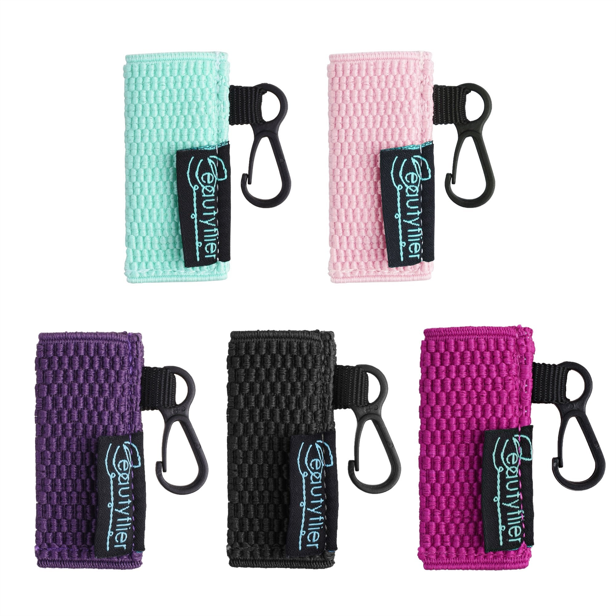 Beautyflier Clip-on Sleeve Chapstick Pouch Keychain Lipstick Holder Elastic Lip Balm Holster Travel Accessories (Black/Hot Pink/Purple/Robin Egg Blue/Pink)