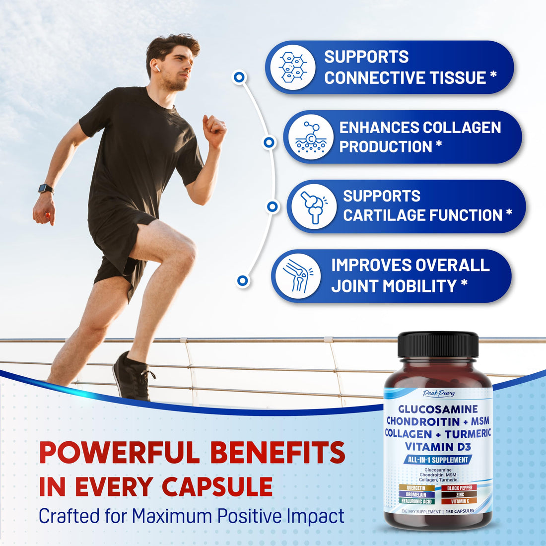 PEAKPURY Glucosamine Chondroitin MSM Collagen Turmeric - Joint Health Support- Made in USA