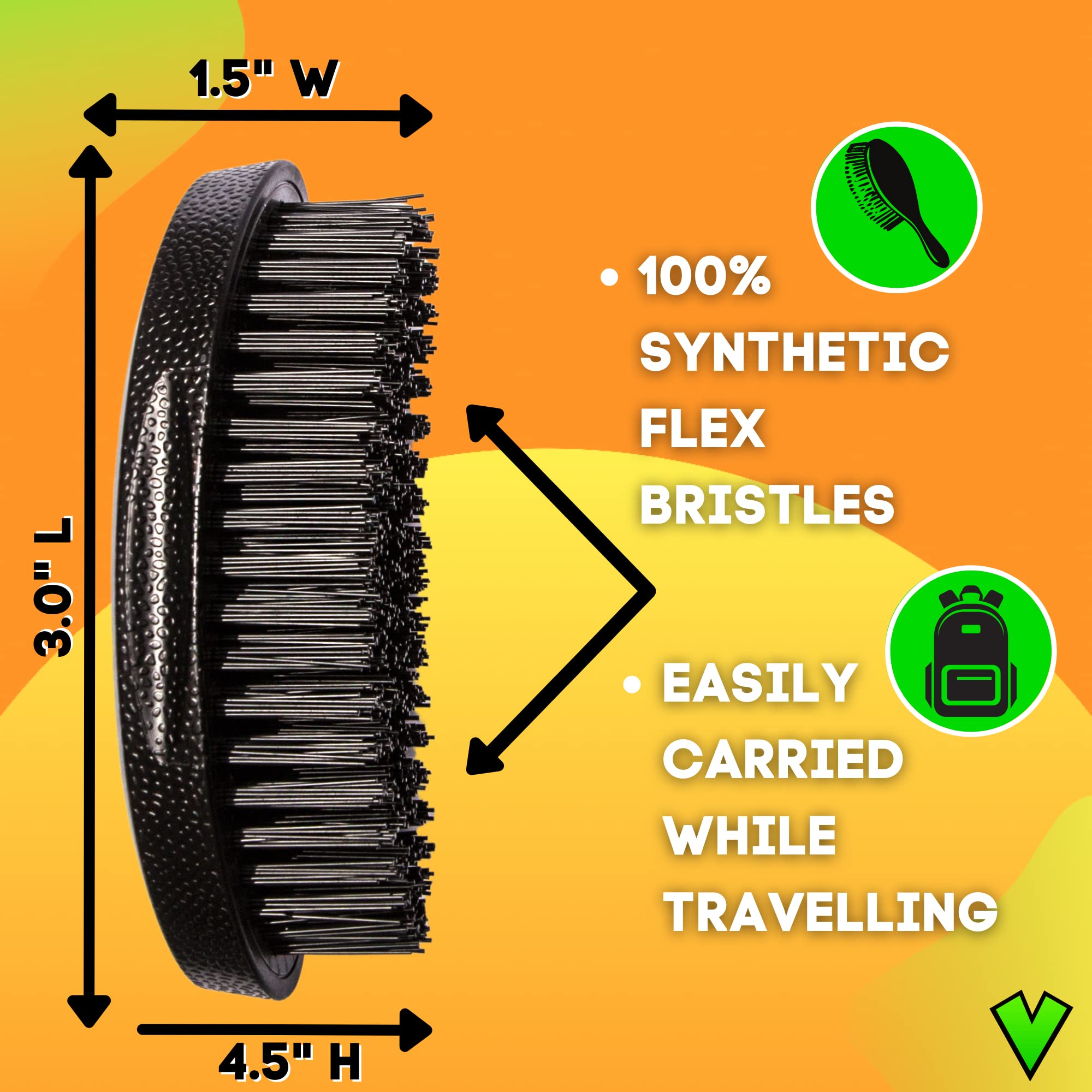 Veeta Superior Wave Brush - Palm Wave Brush for Men 360 with Protective Cover, 100% Synthetic Flex Bristles, Curved Wave Brush Designed to Deepen & Define Wave Pattern (Hard)