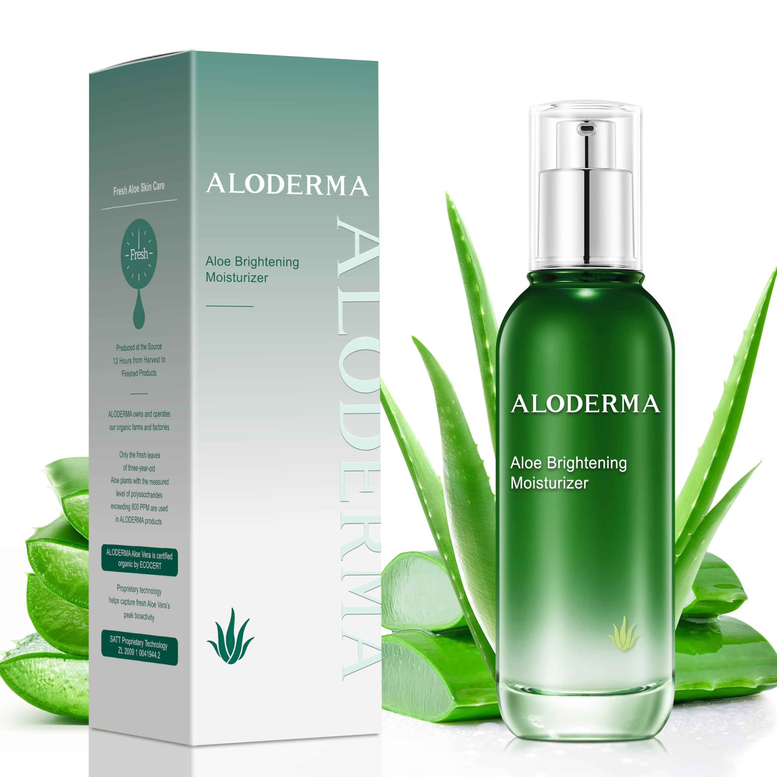 Aloderma Brightening Face Moisturizer with 75% Organic Aloe Vera - Natural Aloe Facial Lotion to Nourish & Restore Radiance for Tired, Dull Skin, Revitalizing Lotion with Niacinamide, Squalane, 3.5oz