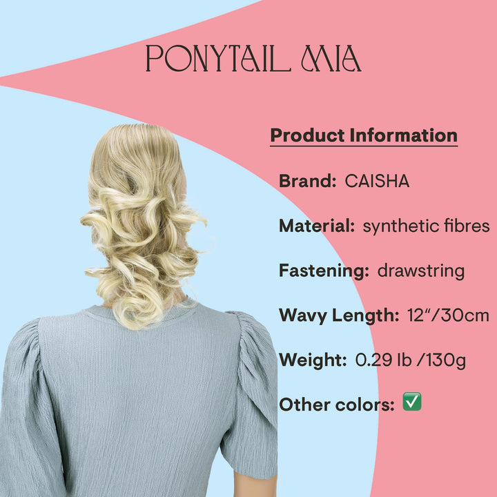 PRTTYSHOP Hair Piece Pony Tail Extension Draw String Voluminous Curly Heat-Resisting 14 blonde mix # 28T613 PH210
