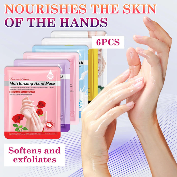 LZYLLS 6 Pairs Hand Masks Moisturizing Gloves, Hydrating Hand Mask Moisturizer Gloves Care for Dry Cracked Hands, Smooth Long Lasting Soft Firming Hand Mask Gift Set for Men Women(D