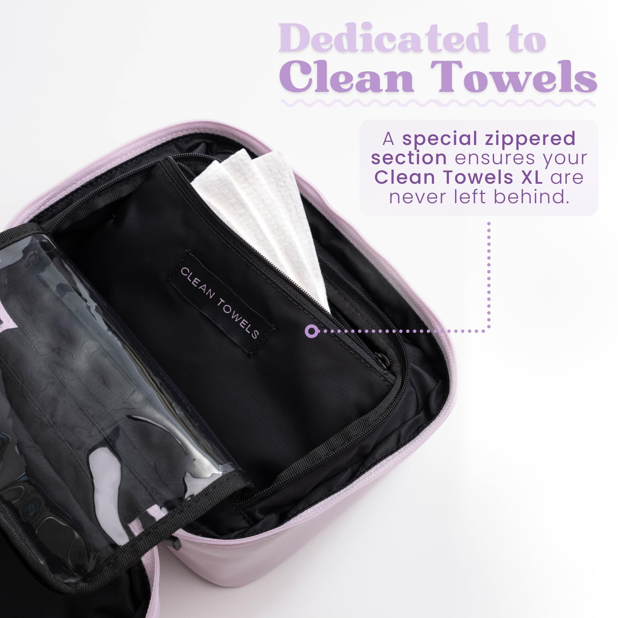 CLEAN SKIN CLUB Clean Towels XL Dedicated Travel Cosmetic Makeup Bag, Portable Large Capacity Beauty Toiletry Water Resistant Organizer Case with Dividers, Zipped Compartments