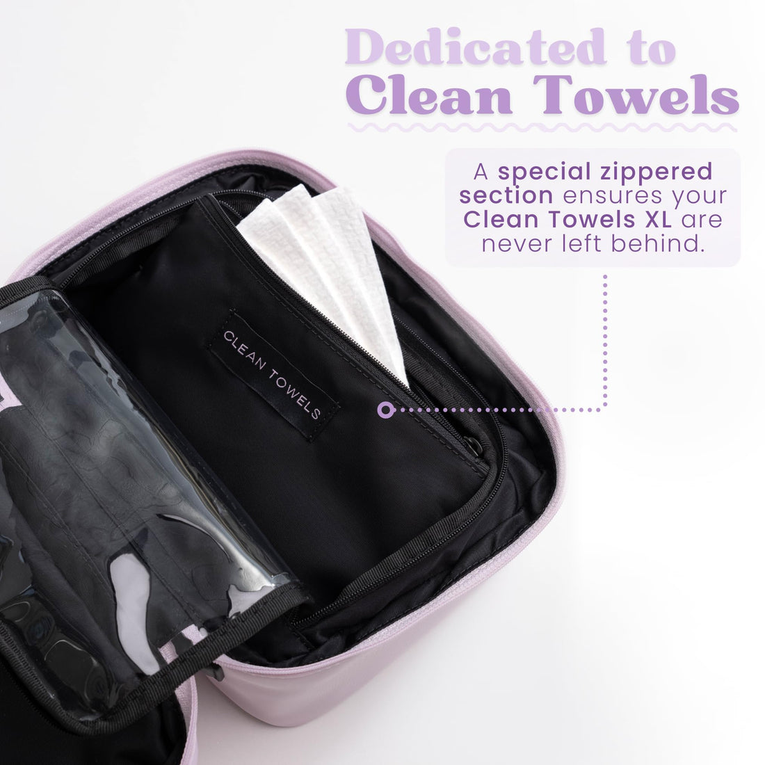 CLEAN SKIN CLUB Clean Towels XL Dedicated Travel Cosmetic Makeup Bag, Portable Large Capacity Beauty Toiletry Water Resistant Organizer Case with Dividers, Zipped Compartments