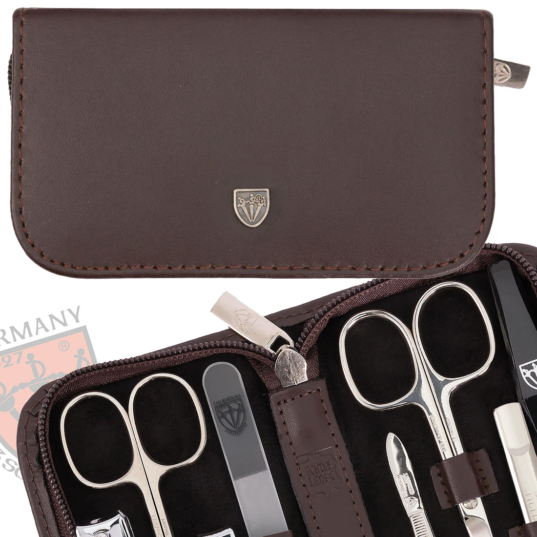 3 Swords Germany - Brand Quality 8 Piece Manicure Pedicure Grooming Kit Set For Professional Finger & Toe Nail Care Scissors Clipper Genuine Leather Case In Gift Box, Made In Solingen Germany (03645)