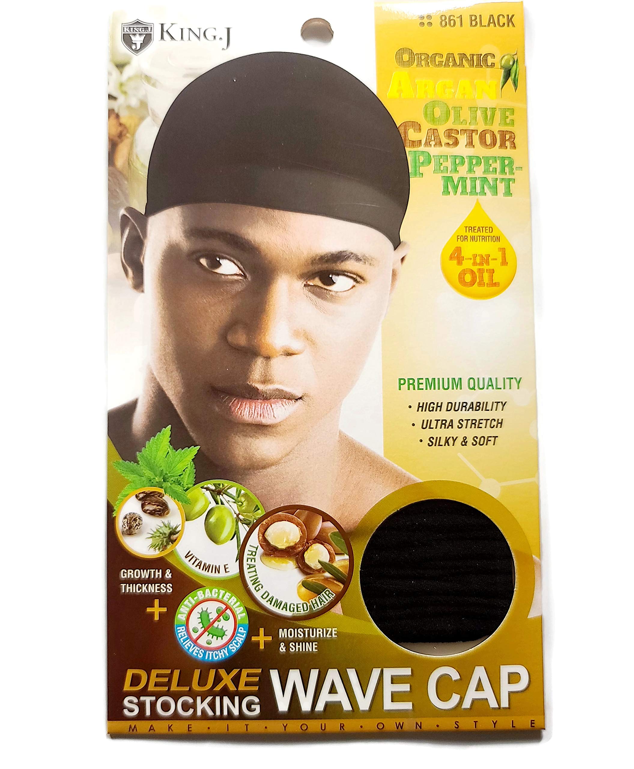Healthy Treated Wave Deluxe Stocking Wave Cap Black (6 Packs)