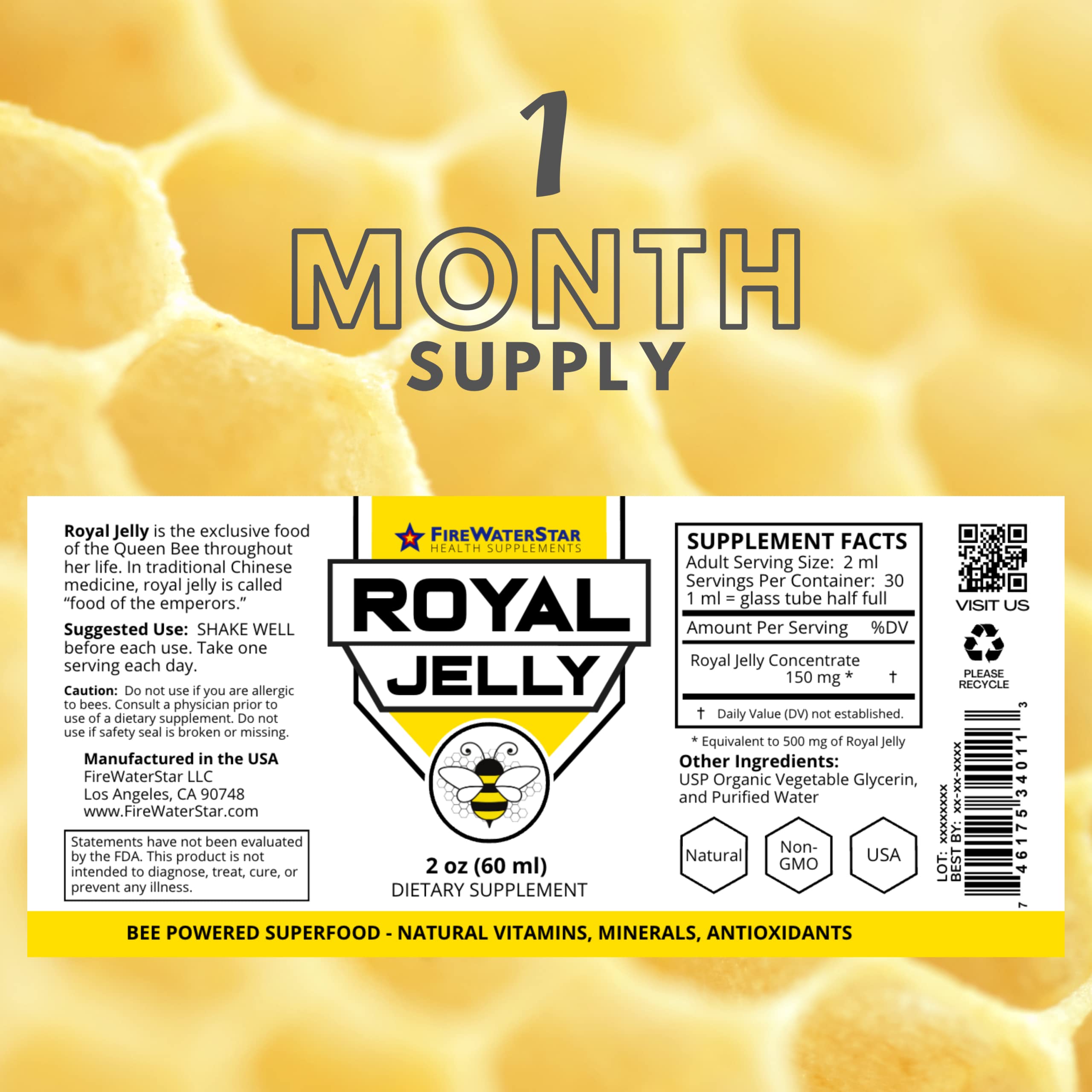 FWS Royal Jelly Bee Powered Superfood, Natural Vitamins, Minerals, Antioxidants, Organic, Food of The Emperors, Nutrient-Rich Supplement, Non-GMO, Supports Well-Being and Skin Health
