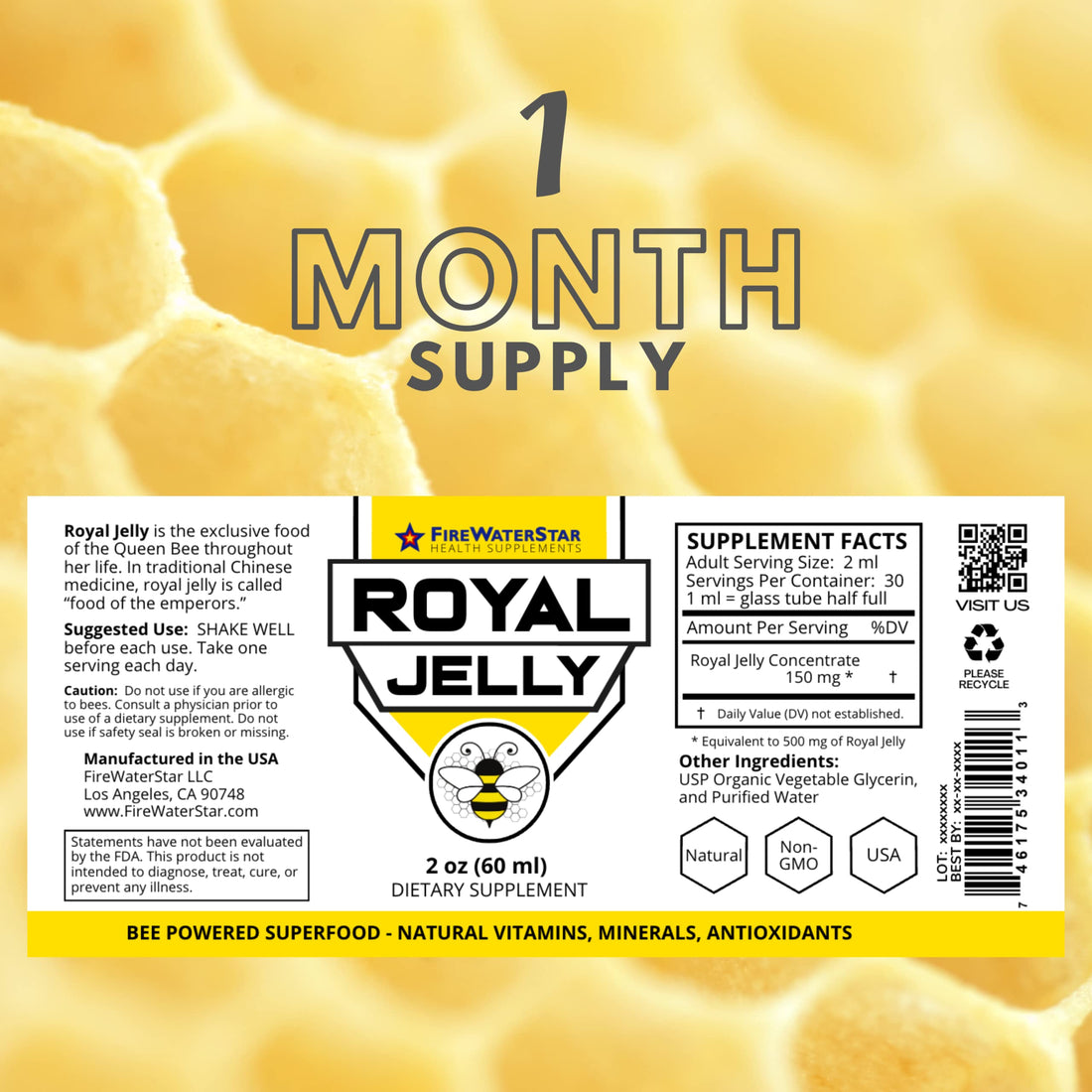 FWS Royal Jelly Bee Powered Superfood, Natural Vitamins, Minerals, Antioxidants, Organic, Food of The Emperors, Nutrient-Rich Supplement, Non-GMO, Supports Well-Being and Skin Health