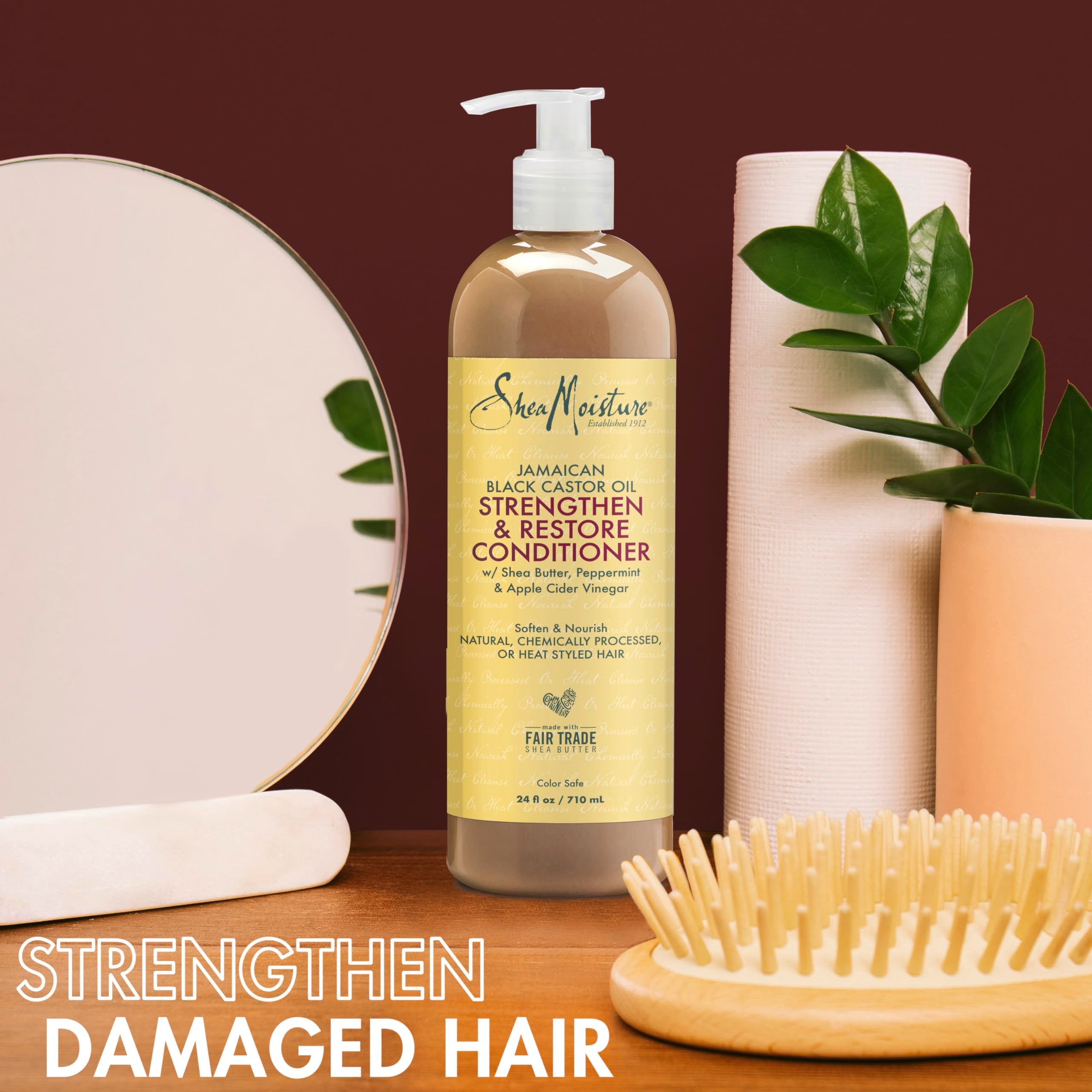SheaMoisture Strengthen & Restore Shampoo and Conditioner Bundle Jamaican Black Castor Oil 2 Pack to Cleanse & Nourish Dry, Damaged Hair, 24 oz