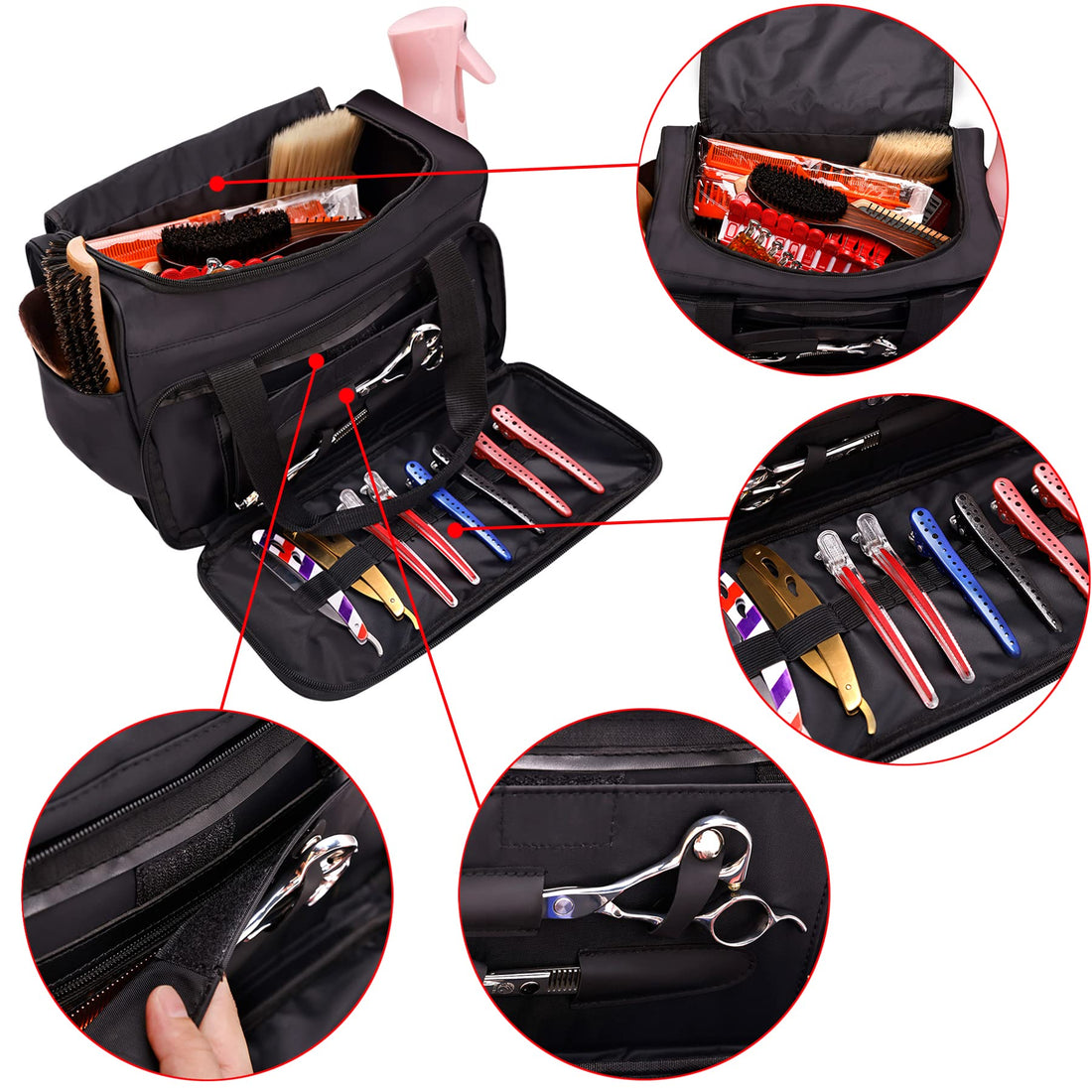 Hairdressing Bag, for Barber Salon Tools Bag, Makeup Cosmetics Portable Handbag, Hair Stylist and Beauty Artist Travel Large Storage Bag(Black)