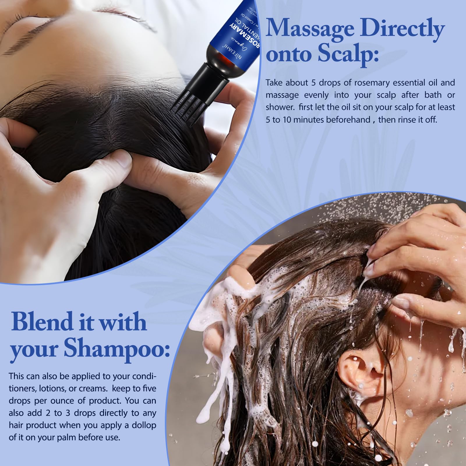 Rosemary Essential Oil for Hair Growth, Scalp Massage and Body - 120ml Pure Organic Infusion with Castor Oil, Improves Blood Circulation, Reduces Hair Loss