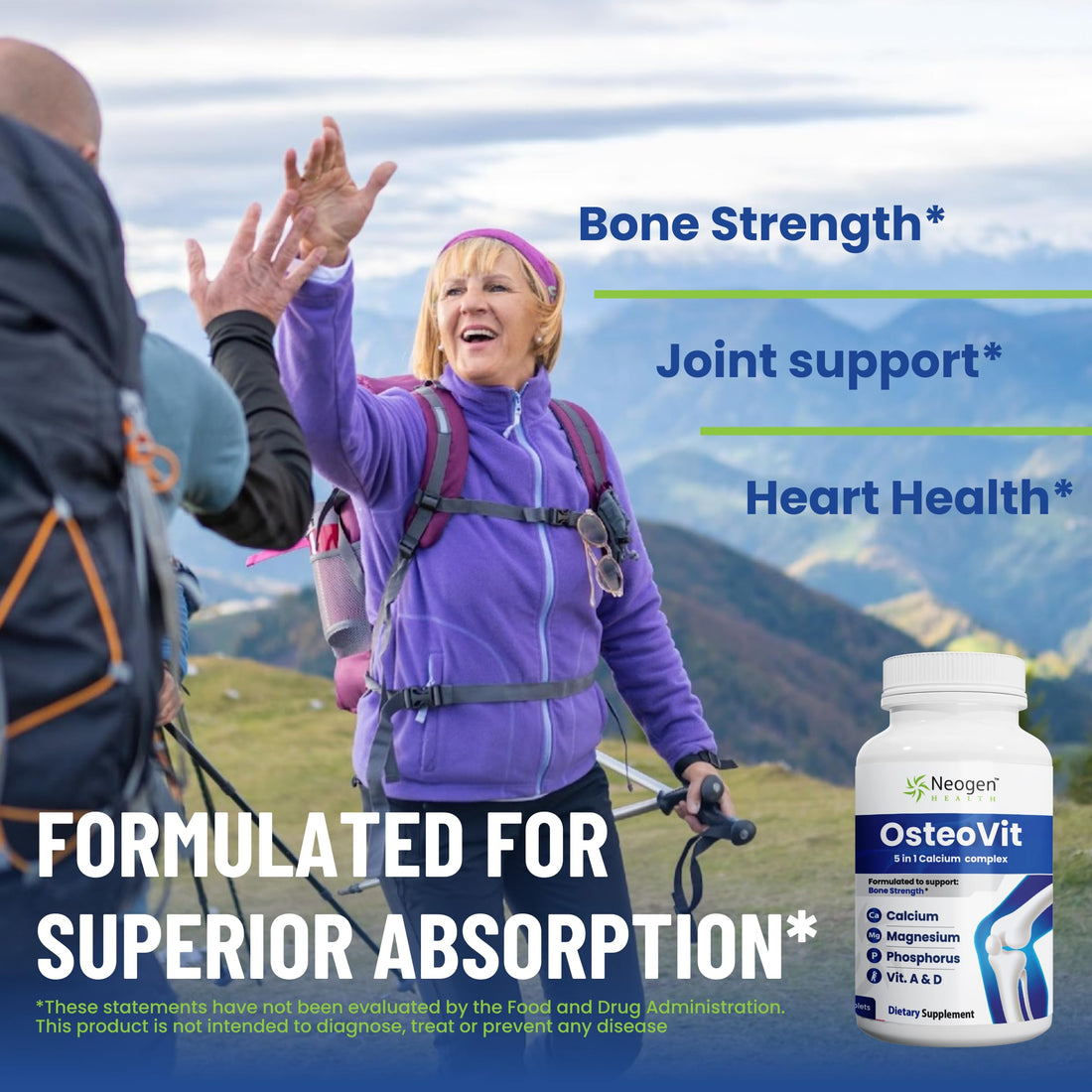 OsteoVit 5-in-1 Calcium 120 tabs Multivitamin: Calcium, Magnesium, Phosphorus, Vitamin D3 & A - Bone Strength & Flexibility*, Non-GMO Gluten Free | Calcium Supplement for Women & Men with Vitamin D