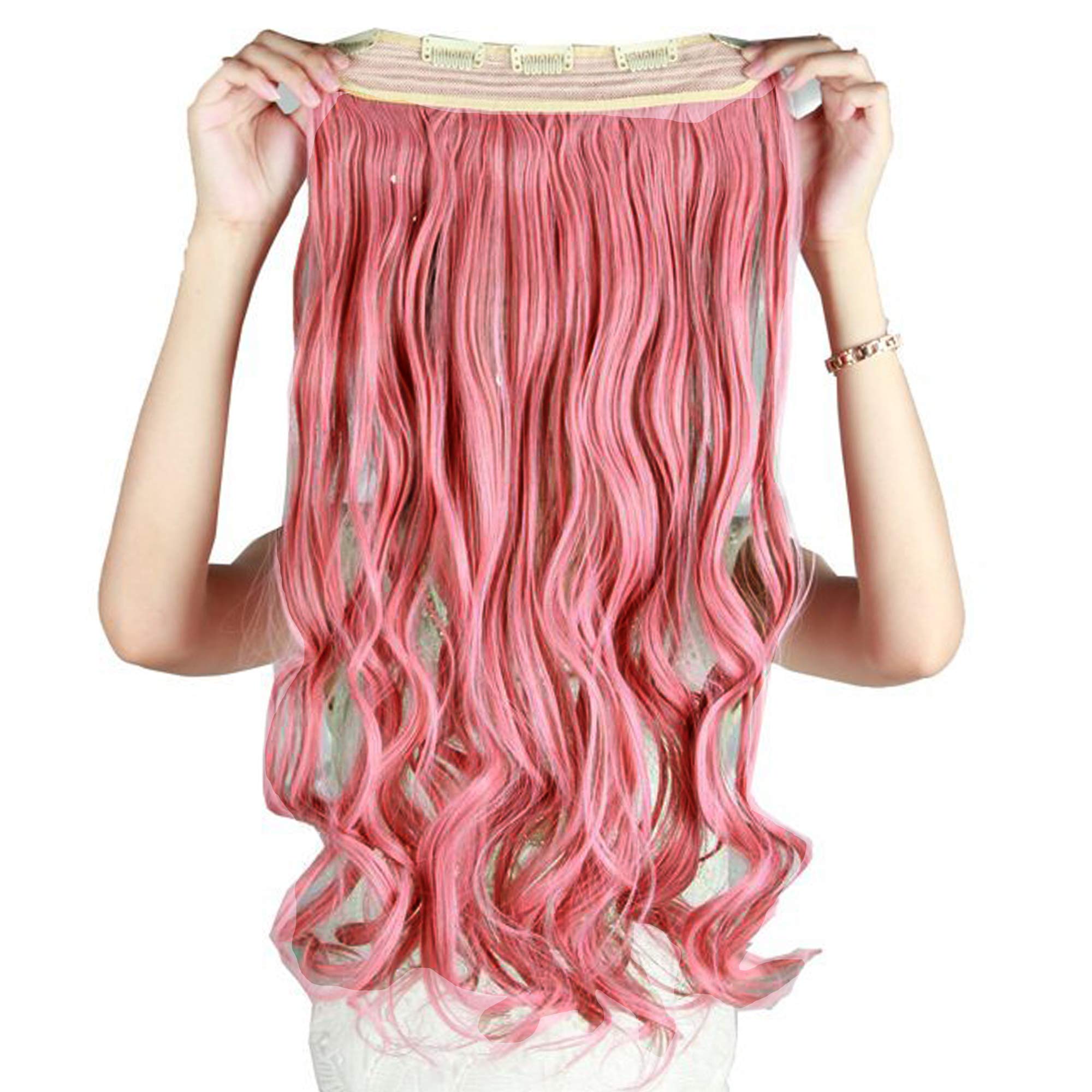 S-noilite Trendy 24/26 Straight Curly 3/4 Full Head One Piece 5clips Clip in Hair Extensions Long Poplar Style for Xmas Gifts 22colors (24 - Curly, ash pink)