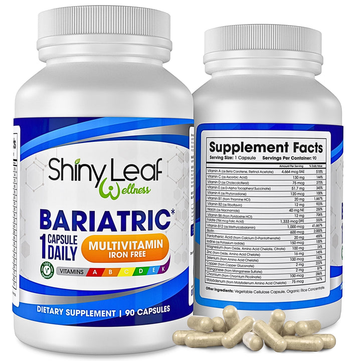 Shiny Leaf Bariatric Multivitamin Iron-Free Capsules for Post Bariatric Surgery Patients, Once Daily Bariatric Vitamins Without Iron for WLS, Sleeve, Gastric Bypass Surgery (3 Months / 90 Caps)