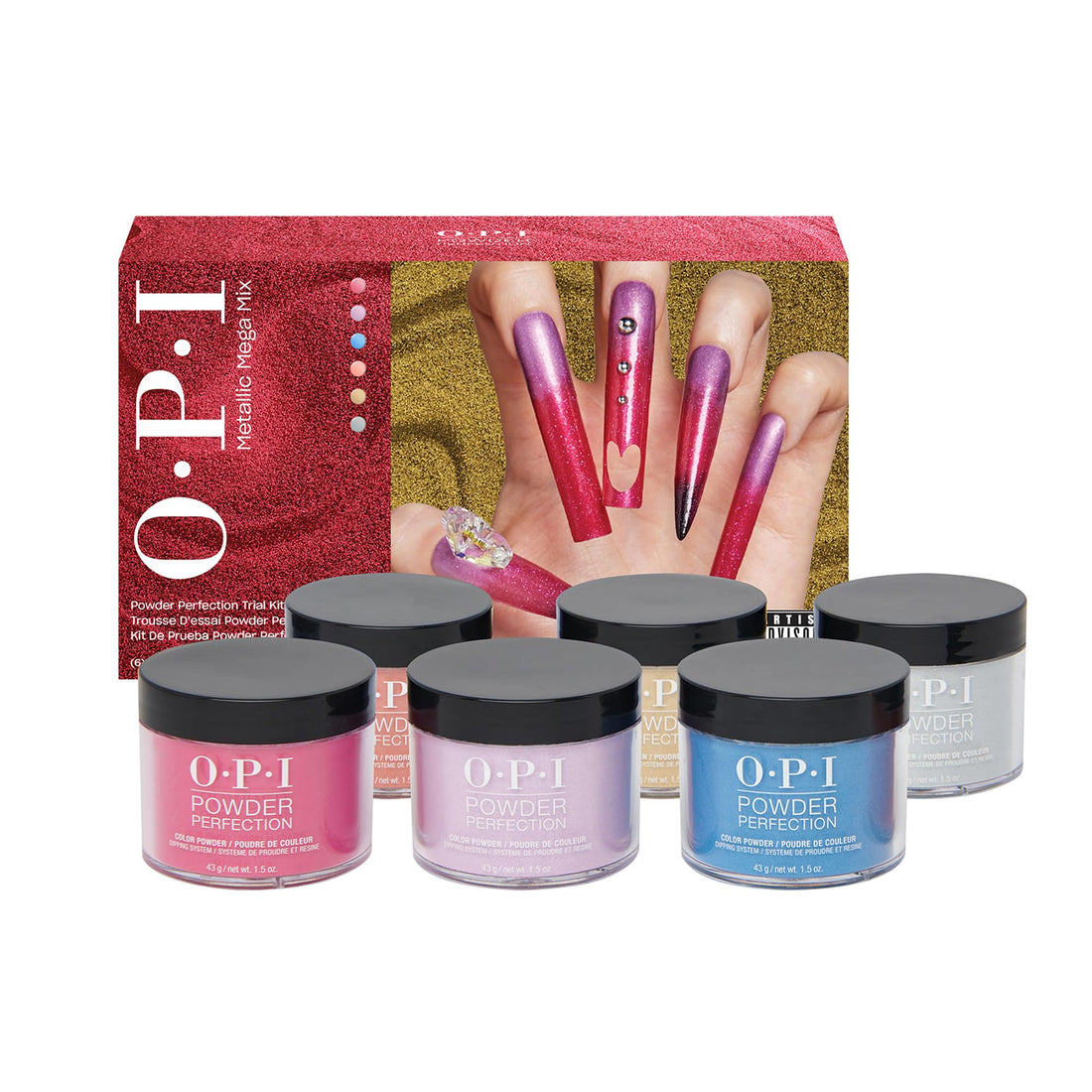 OPI Powder Perfection 6PC Trial Kit | Opaque Multicolor Nail Dipping Powder Gift Set | Metallic Mega Mix Collection