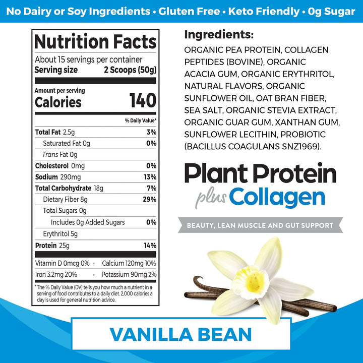 Orgain Protein Powder + Collagen, Vanilla Bean - 25g of Protein, 10g Collagen Peptides, Type I & III, 1B CFU Probiotics, Supports Hair, Skin, Nail, Joint & Gut Health, Gluten Free - 1.6lb
