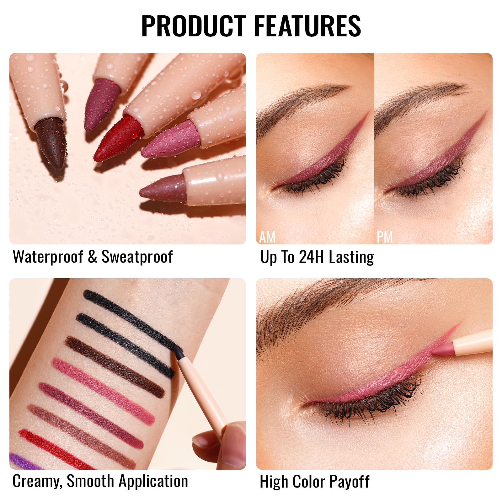 Oulac Red Eyeliner Pencil Retractable 2in1 Waterproof Eye Liner and Lip Liners, Smooth and Creamy, Long Lasting Matte Finish, Vegan & Cruelty-Free, 07 Cherry