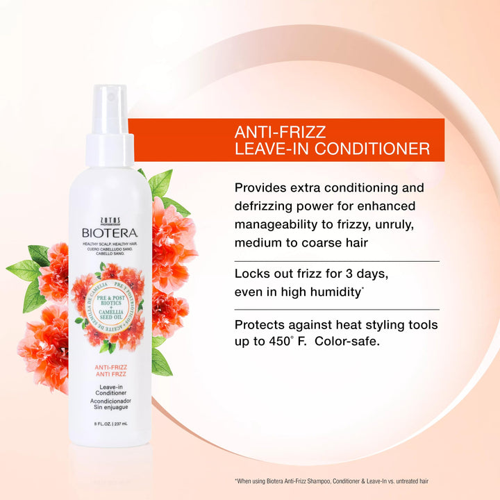 Biotera Anti Frizz Leave-in Conditioner | Extra Conditioning & Defrizzing | Frizzy or Unruly Hair | Vegan & Animal Test Free | Paraben Free | Color-Safe | 8 Fl Oz