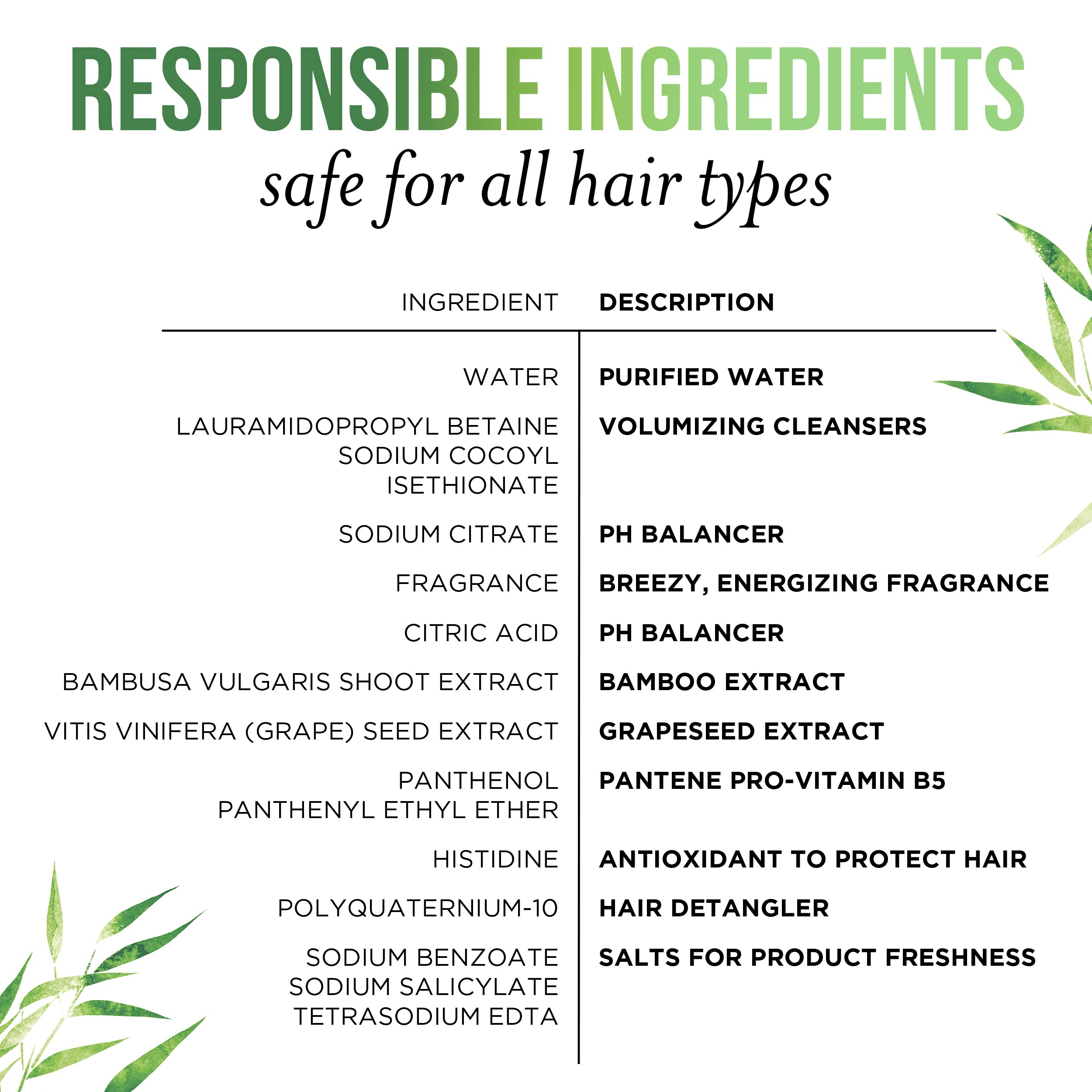 Pantene Sulfate Free Shampoo, Volumizing shampoo for fine or flat hair with Bamboo, Color Safe, 9.6 oz