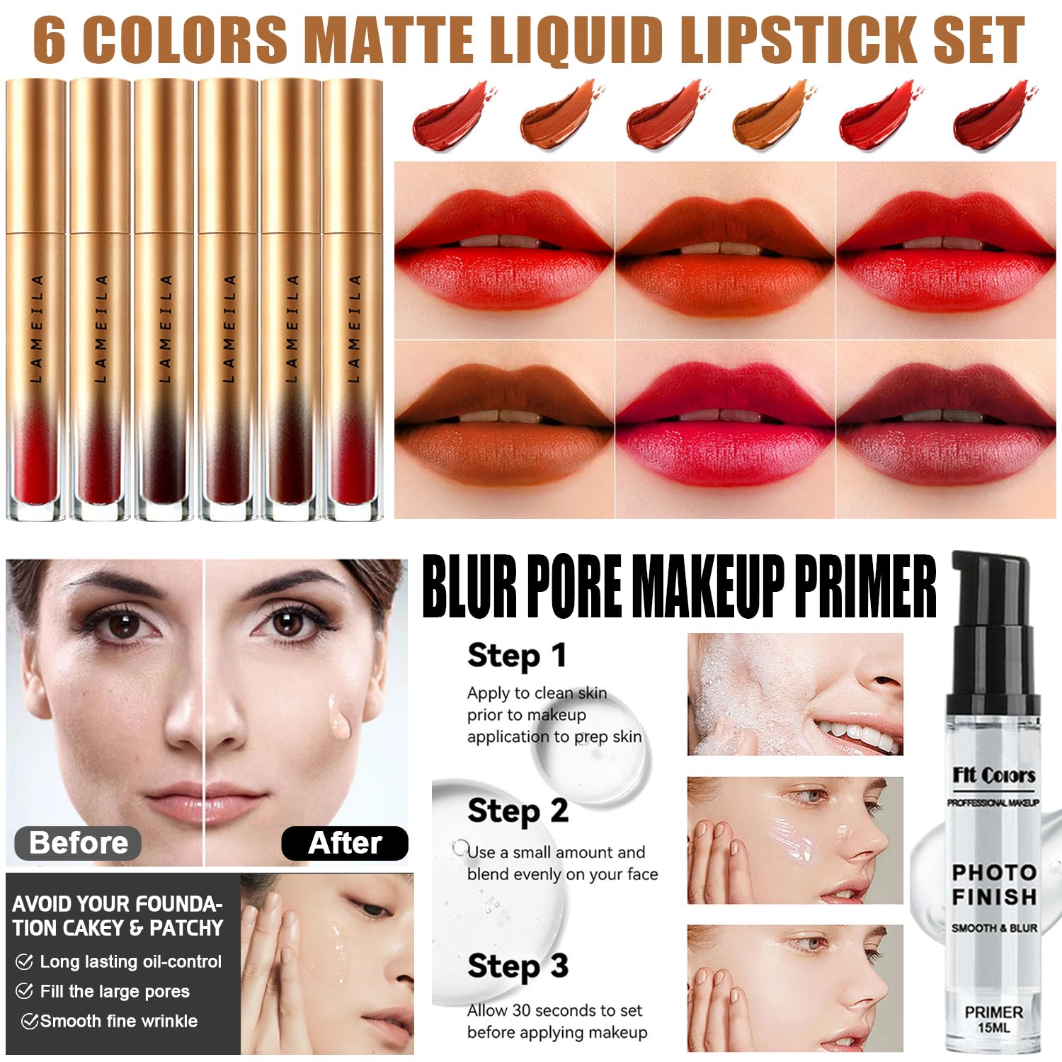 All In One Naked Eyeshadow & Makeup Kit - Includes Liquid Foundation, CC Cream, Lipstick Set, Mascara, Makeup Brush, Sponge, Eyebrow Powder, Soap, Eyeliner Stamp, Primer, Contour Stick & Cosmetic Bag