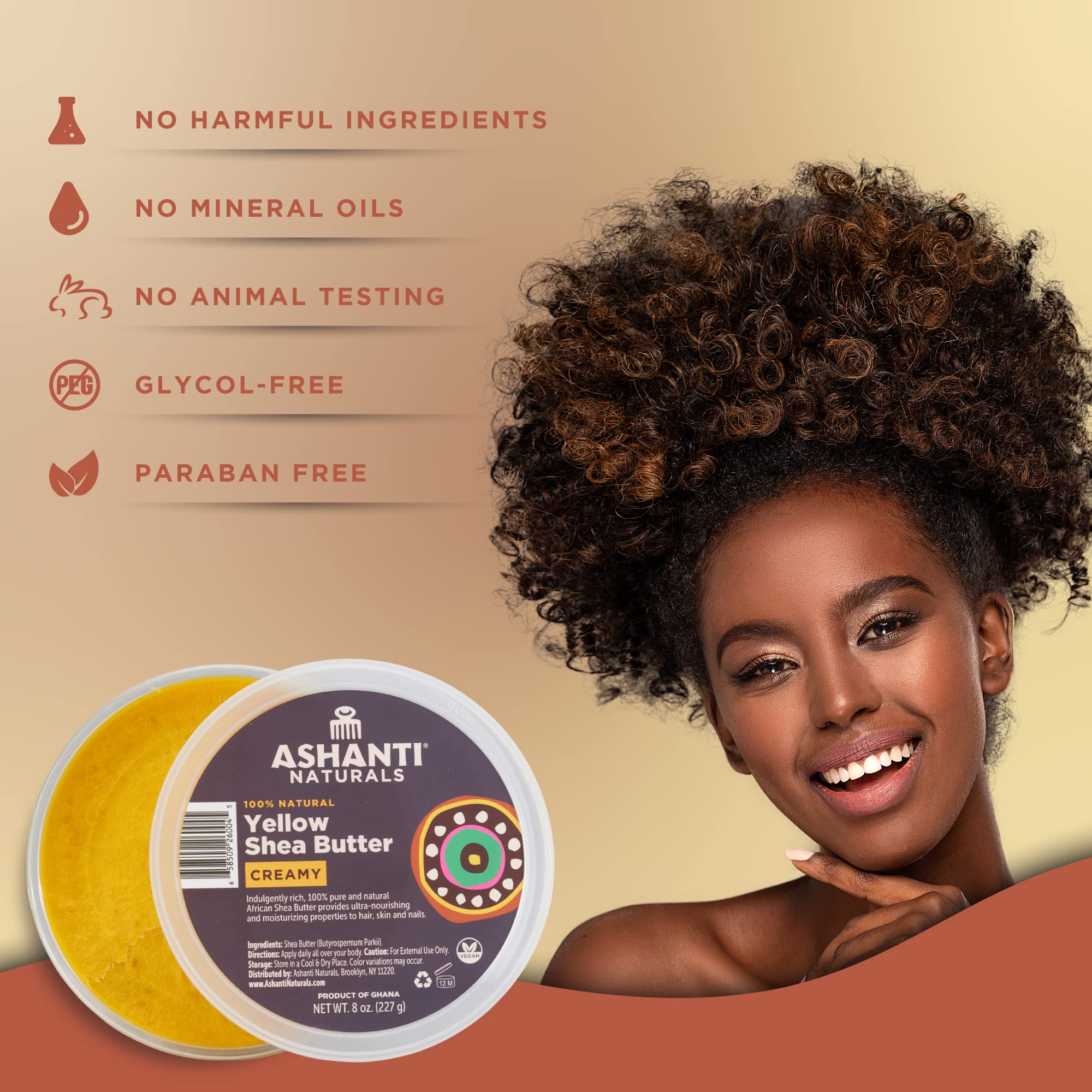 Ashanti Naturals Creamy Yellow Shea Butter 8 Oz.
