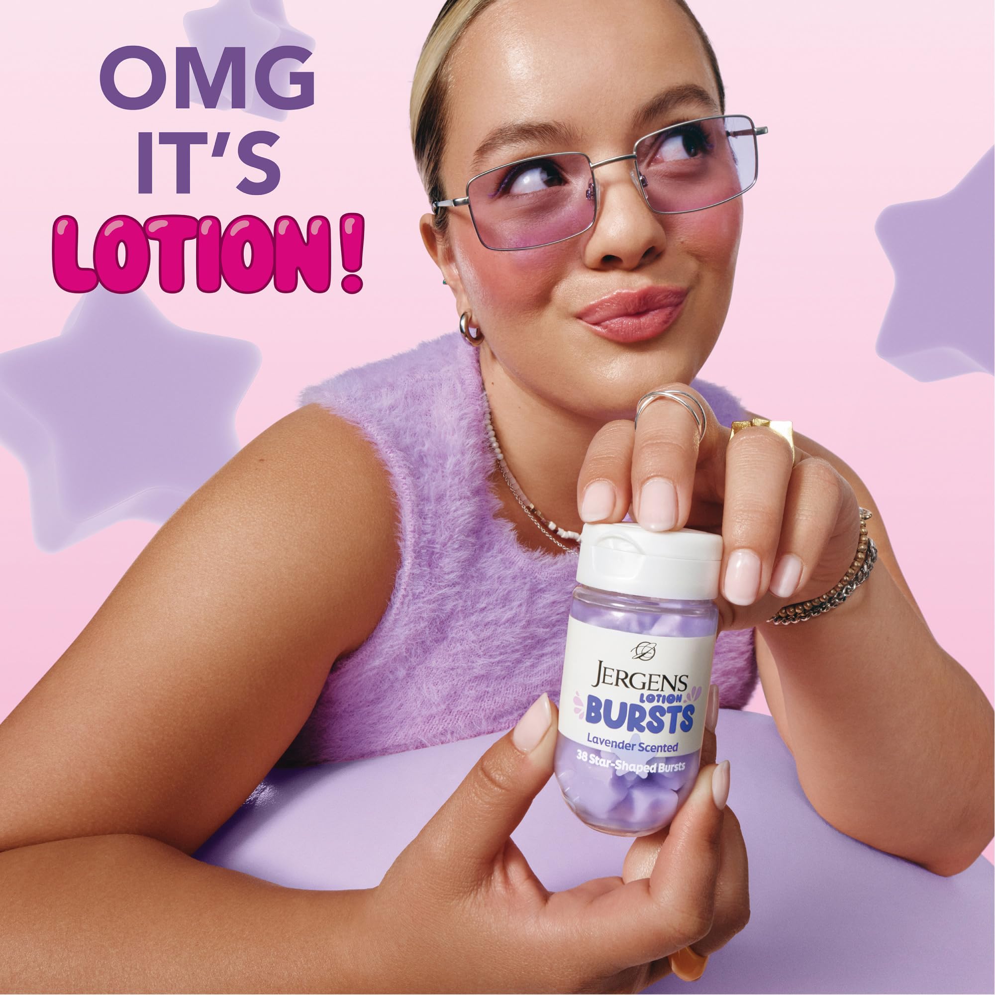 Jergens Lavender Lotion Bursts, Squishy Star-Shaped Moisturizer Bursts, 38 Ct