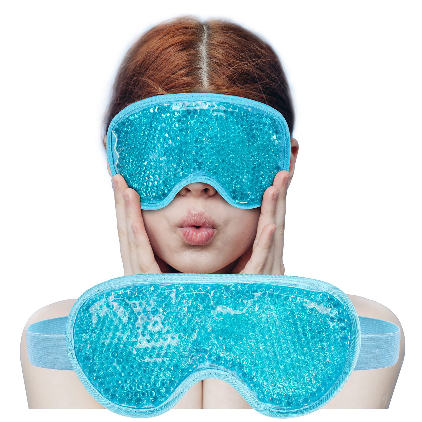 Cooling Eye Mask with Gel Bead, Reusable Cold Compress Ice Pack Sleeping Eye Cooling Pads for After Eyelid Surgery, Puffiness, Puffy Eyes, Headache, Migraine Relief(Blue)