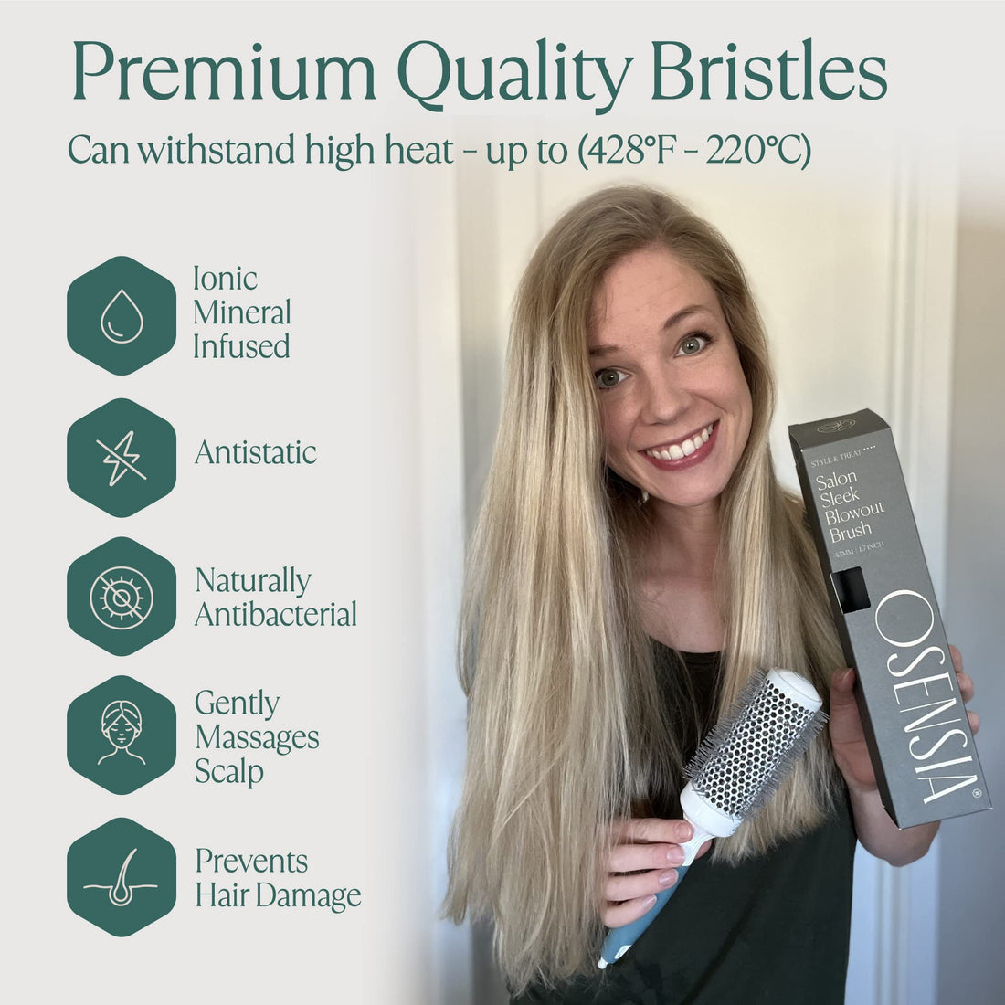 Professional Round Brush for Blow Drying - Medium Ceramic Ion Thermal Barrel Brush for Sleek, Precise Heat Styling and Blowout Volume - Lightweight, Antistatic Bristle Hair Brush by Osensia (1.7 Inch)