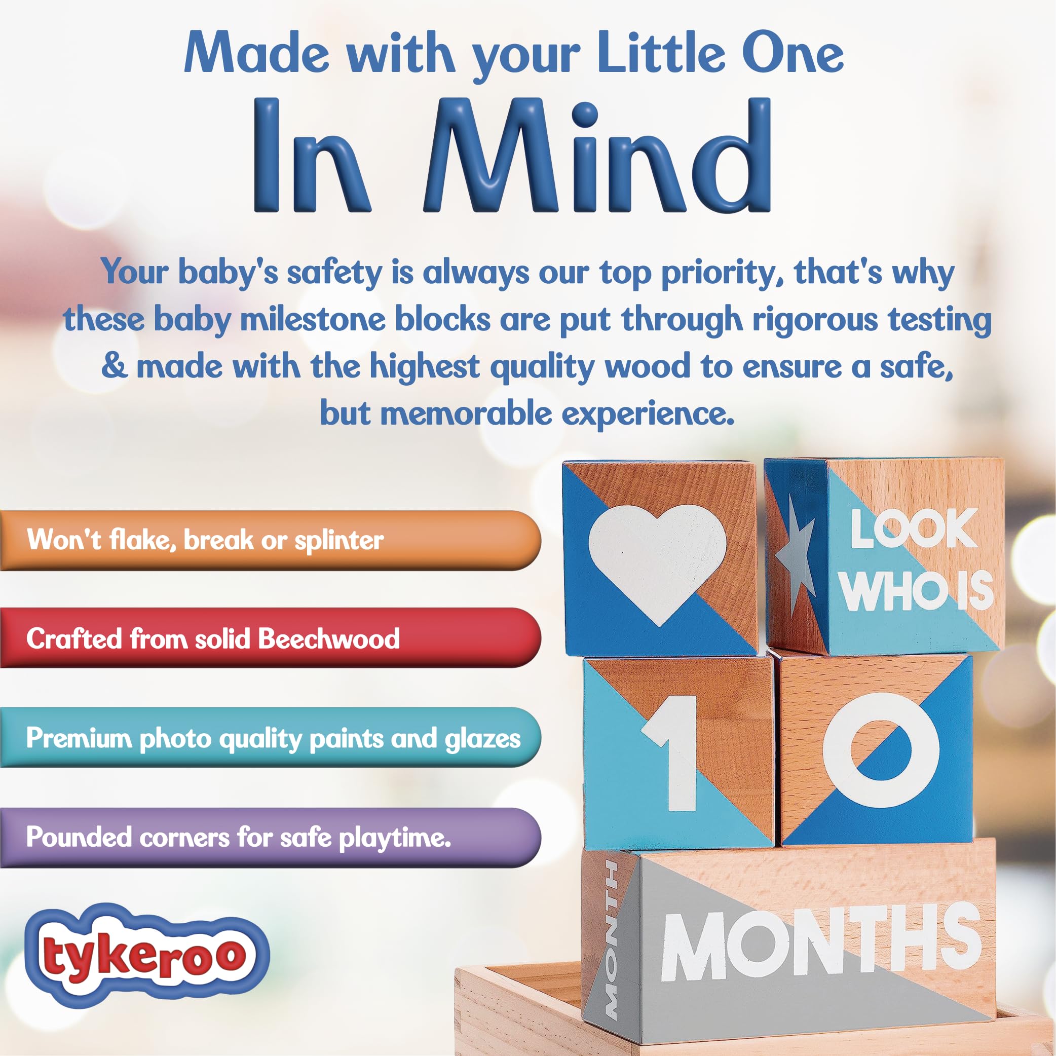 Tykeroo Baby Monthly Milestone Blocks — Cute Nursery Decor — Lovely Newborn Photography Props — Baby Shower Gifts (Blue & Gray)