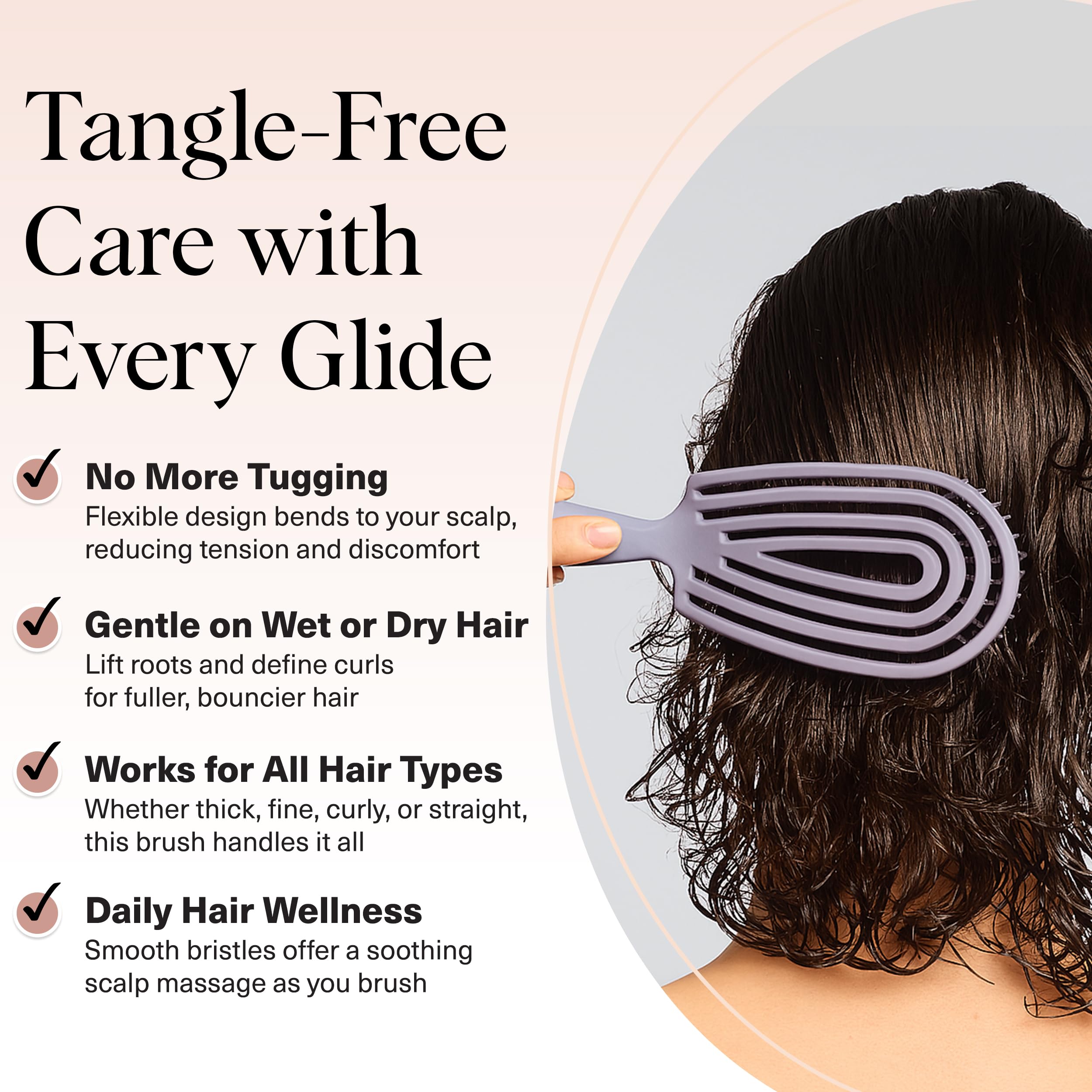 Kitsch Detangler Brush – Flexible Curly Hair Brush for Women, Men & Kids | Detangling Hairbrush with Bendable Frame and Ultra-Smooth Bristles for Wet or Dry Strands - Soft Violet