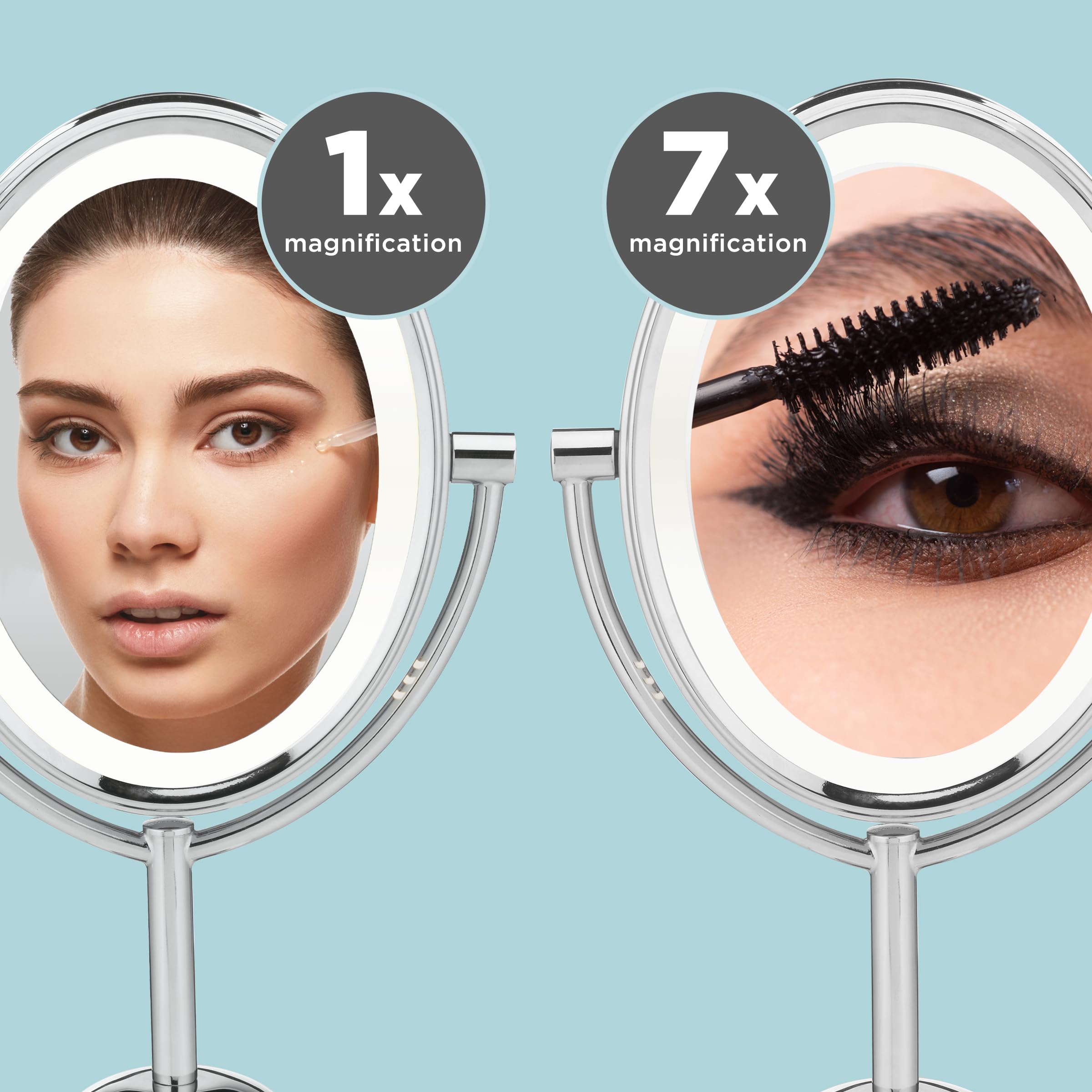 Conair Reflections Double-Sided Lighted Vanity Makeup Mirror, 1x/7x magnification, Polished Chrome