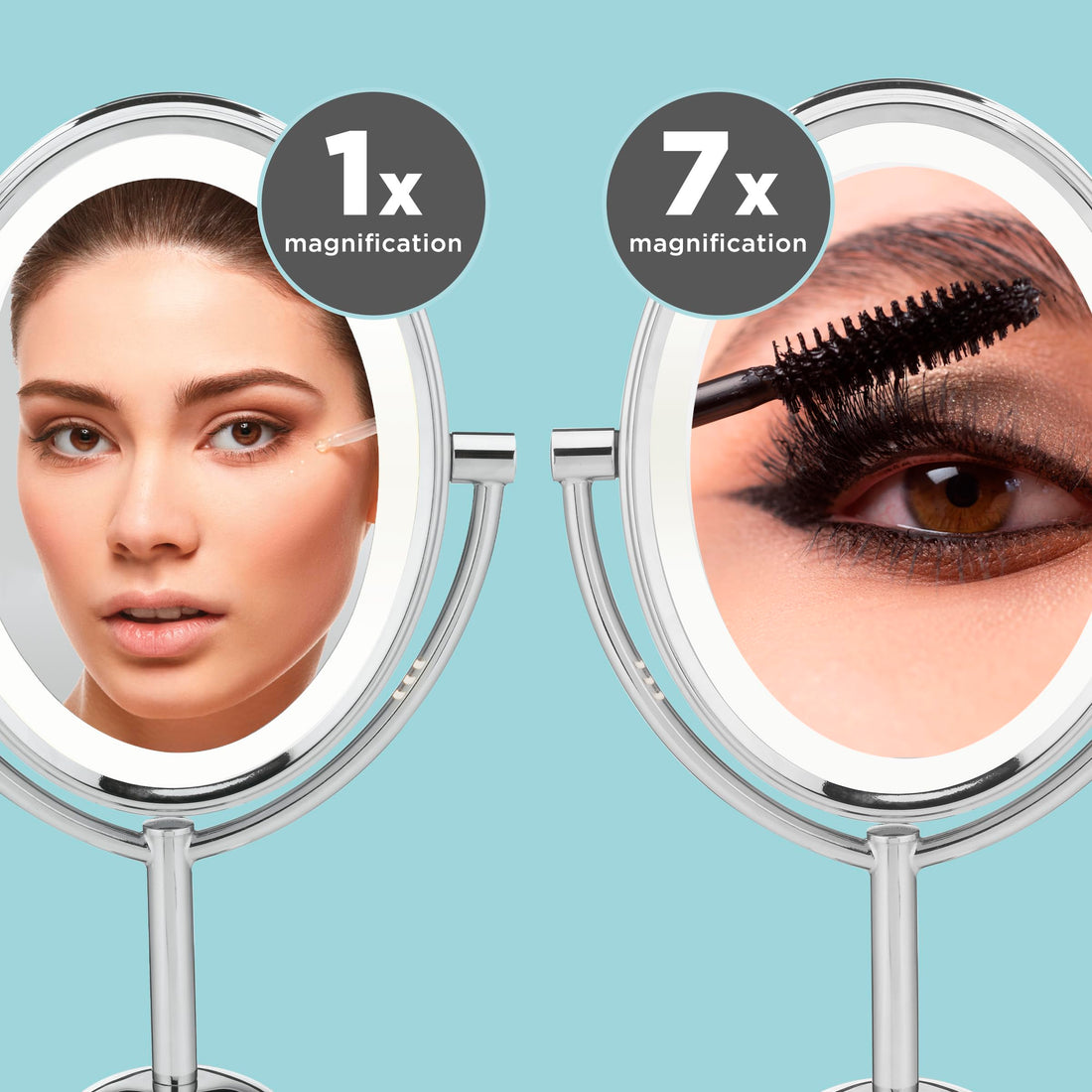 Conair Reflections Double-Sided Lighted Vanity Makeup Mirror, 1x/7x magnification, Polished Chrome