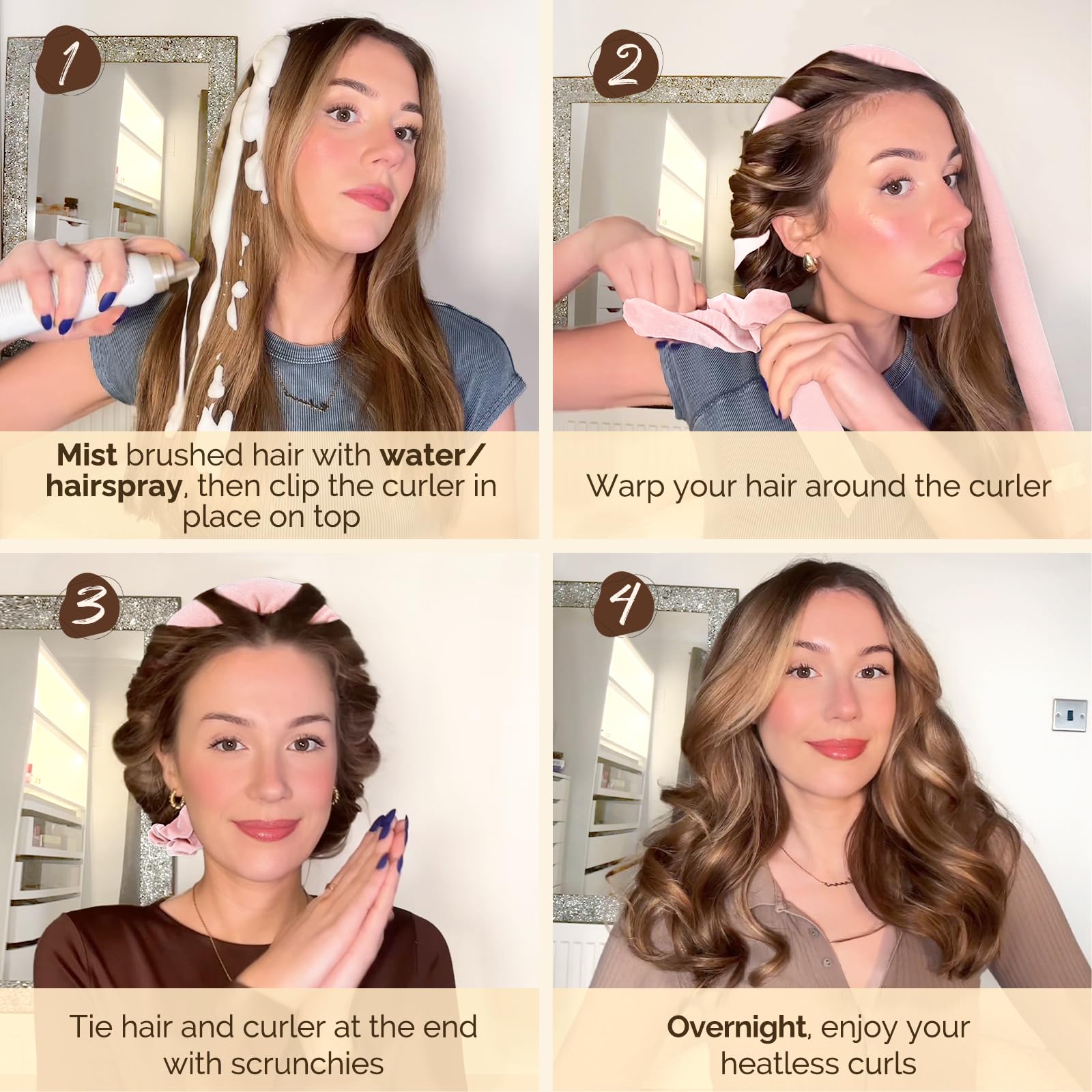 Yanibest Heatless Hair Curler to Sleep in, Overnight Curl Headband for Natural Wavy Curls, No Heat Soft Hair Curler Set with Hair Clip Scrunchies for Styling, No Slip Heatless Curls